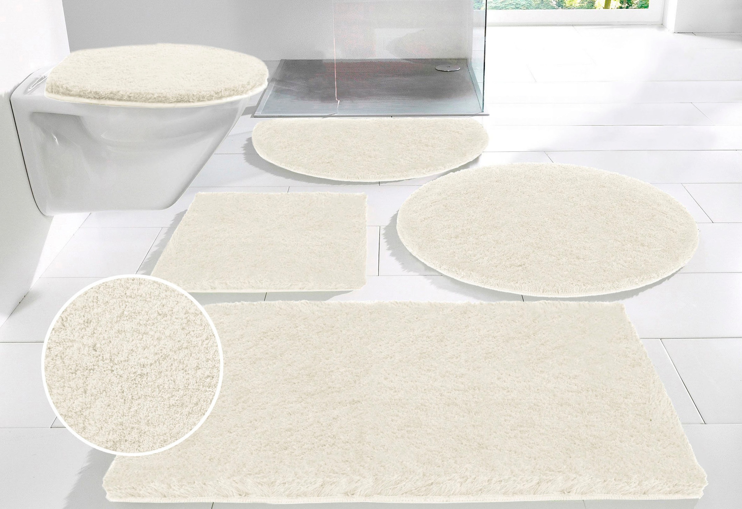 Leonique Badematte »Porto, sehr feiner Flor«, rutschhemmend beschichtet, fußbodenheizungsgeeignet-schnell trocknend-strapazierfähig, Badteppich, waschbar, Badematten auch als 3 teiliges Set erhältlich