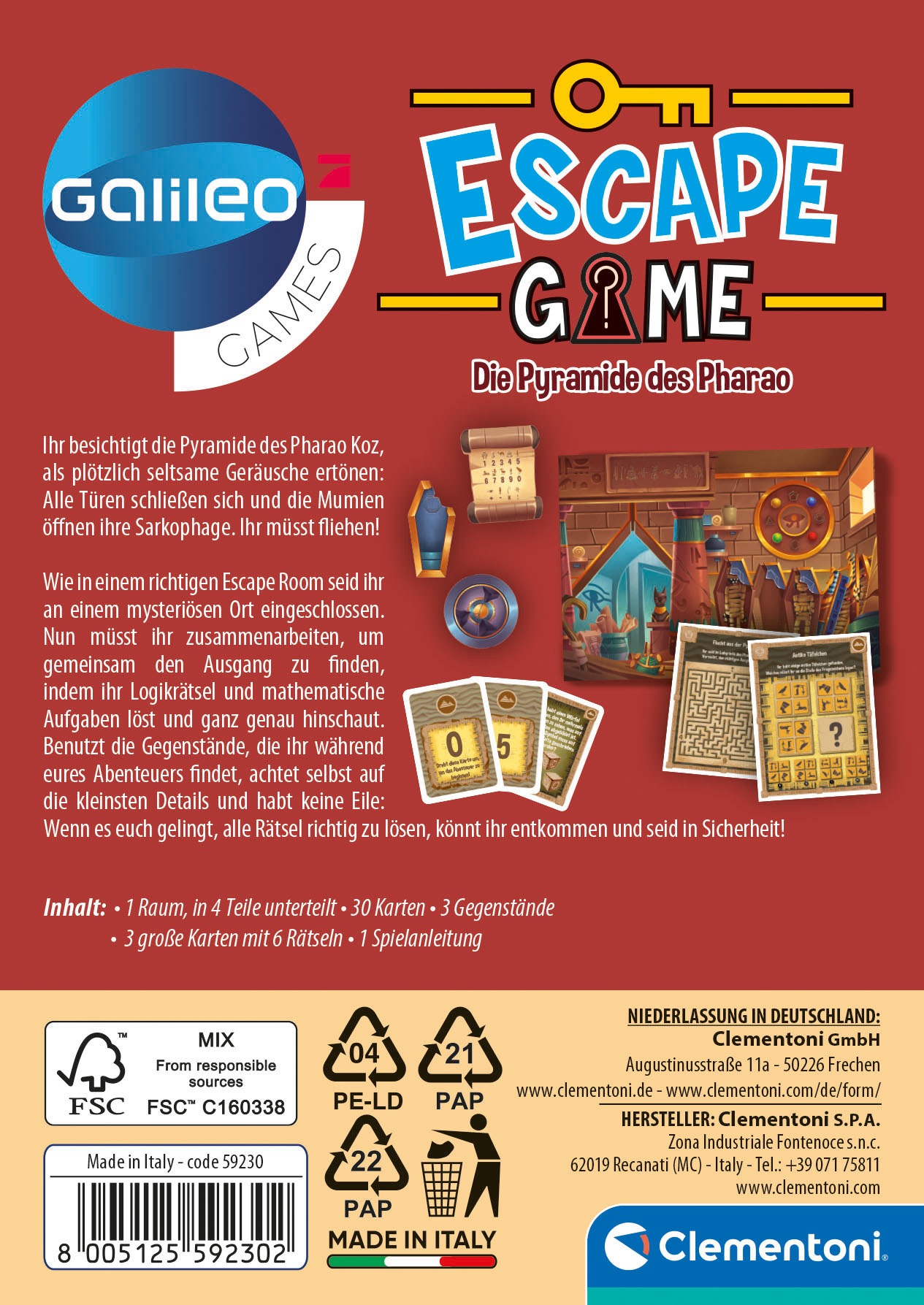 Clementoni® Spiel »Galileo, Escape Game Die Pyramide des Pharao«, Made in Europe