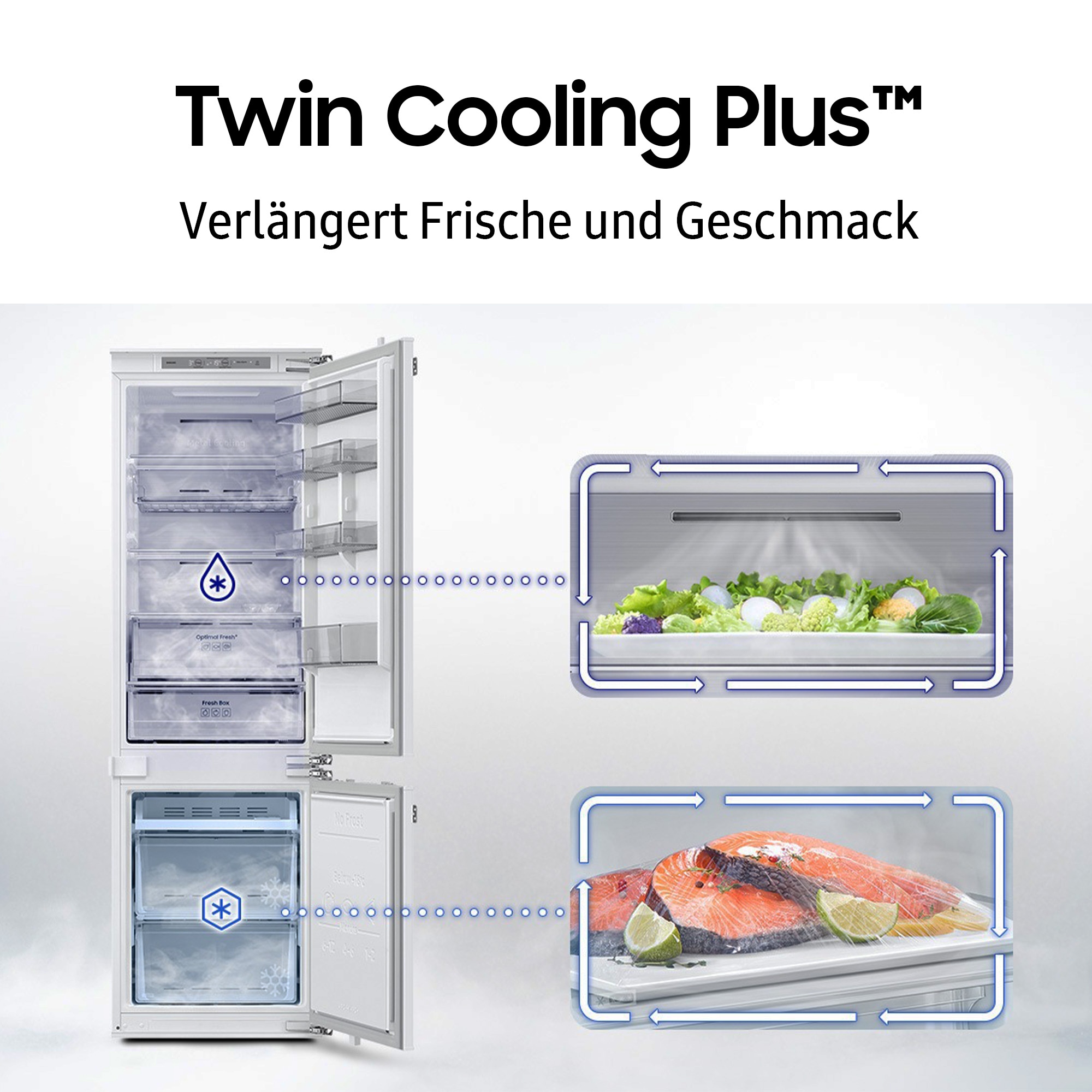 Samsung Einbaukühlgefrierkombination BRB8OF »BRB80F26BDFO«, Twin Cooling Plusᵀᴹ ‑ Verlängert Frische und Geschmack