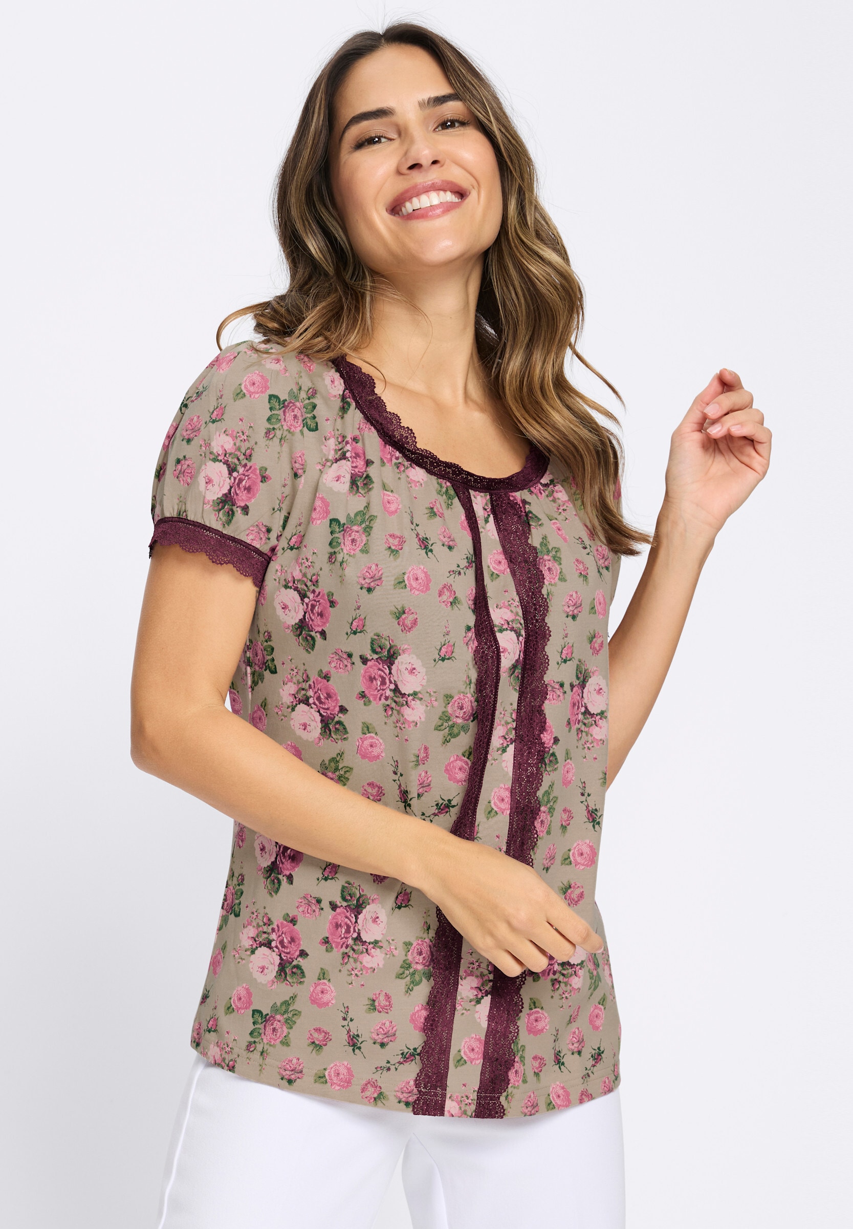 Sieh an! Trachtenshirt »Trachtenshirt Trachtenshirt mit Spitzen-Details«