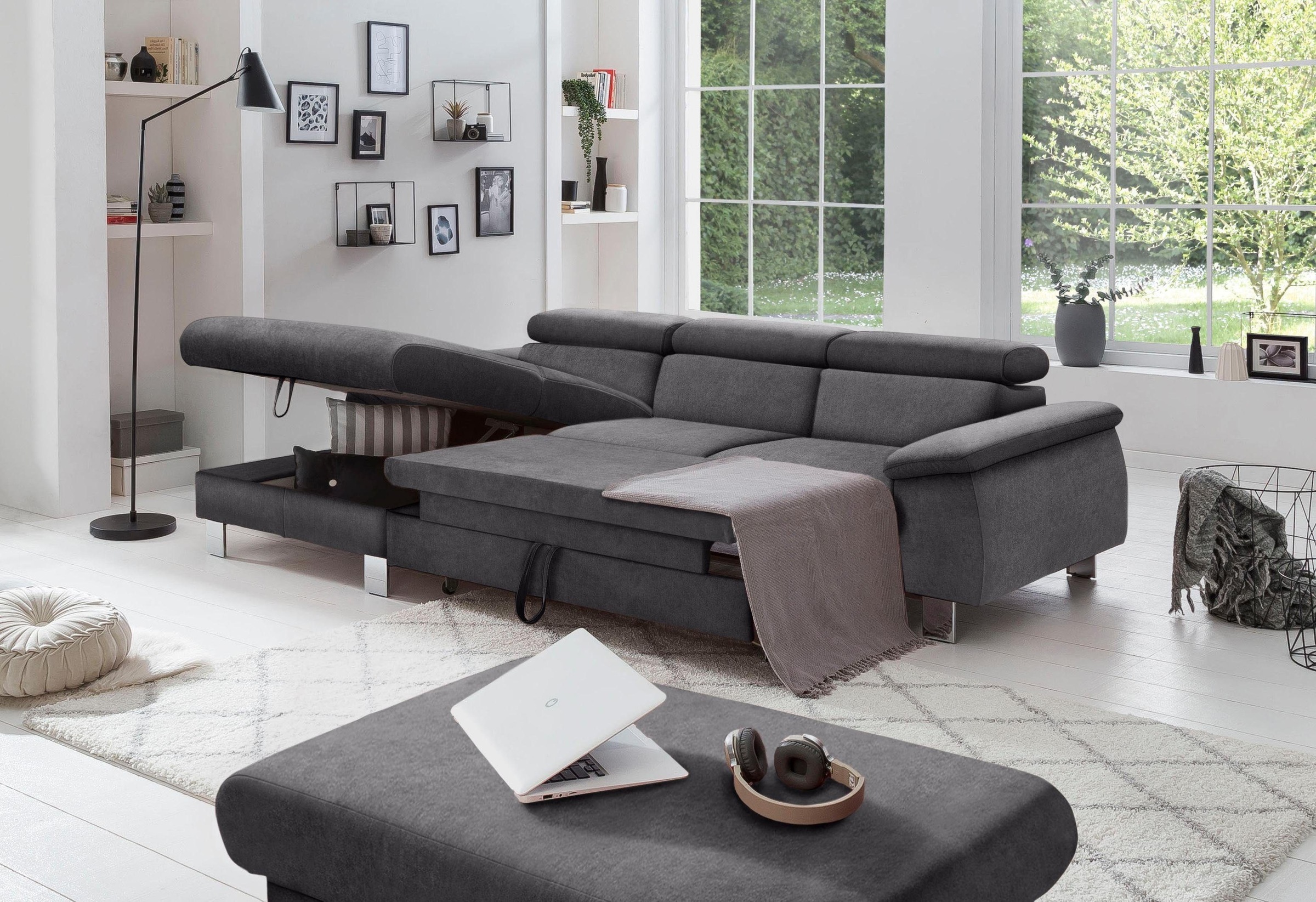 COTTA Polstergarnitur »Komaris L-Form«, (Set), Set bestehend aus: Ecksofa mit Kopfteilverstellung & Hocker