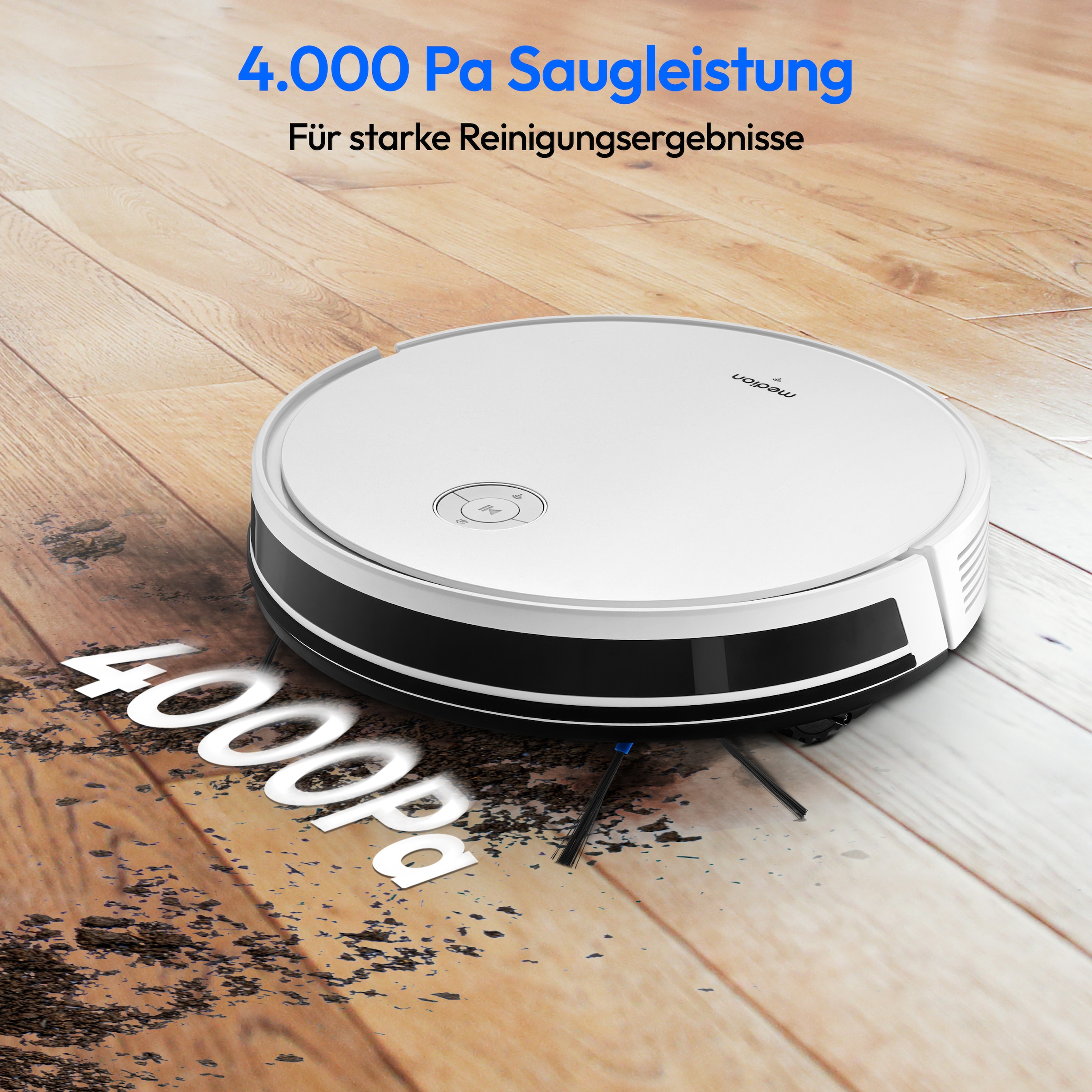 Medion® Saugroboter »S35 (MD 11899), intelligente S-Linien Navigation, 4 kPa Saugleistung«, App-Steuerung, Teppicherkennung, 120 min Laufzeit, Ladestation