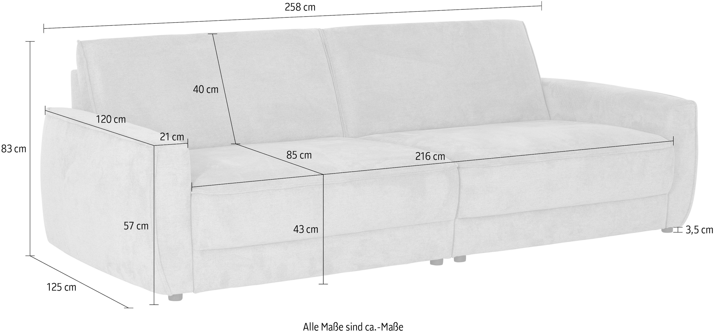 Die PlanBar Big-Sofa »ZE-EM24139, B: 258 cm« SoftSitz-Kaltschaumpolsterung, wahlweise mit Sitztiefenverstellung