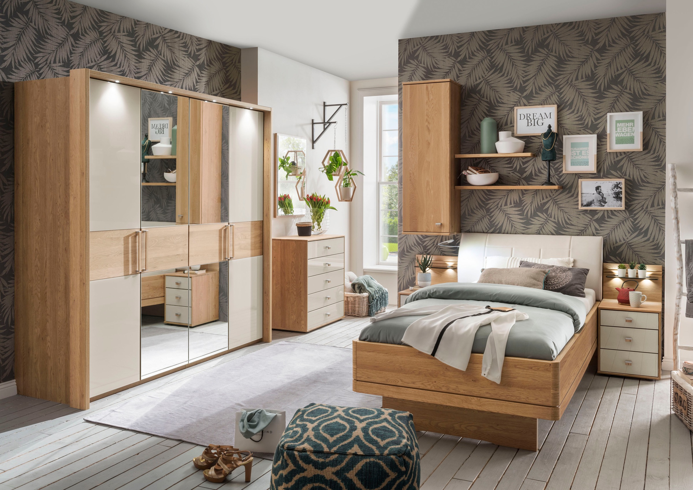 WIEMANN Bett »Kiruna, Bettgestell, Bettrahmen, Eiche Nachbildung, Polsterkopfteil«, (4-fache Liegehöhenverstellung, MADE IN GERMANY), Polsterkopfteil aus Kunstleder, verschiedene Größen, in Komforthöhe