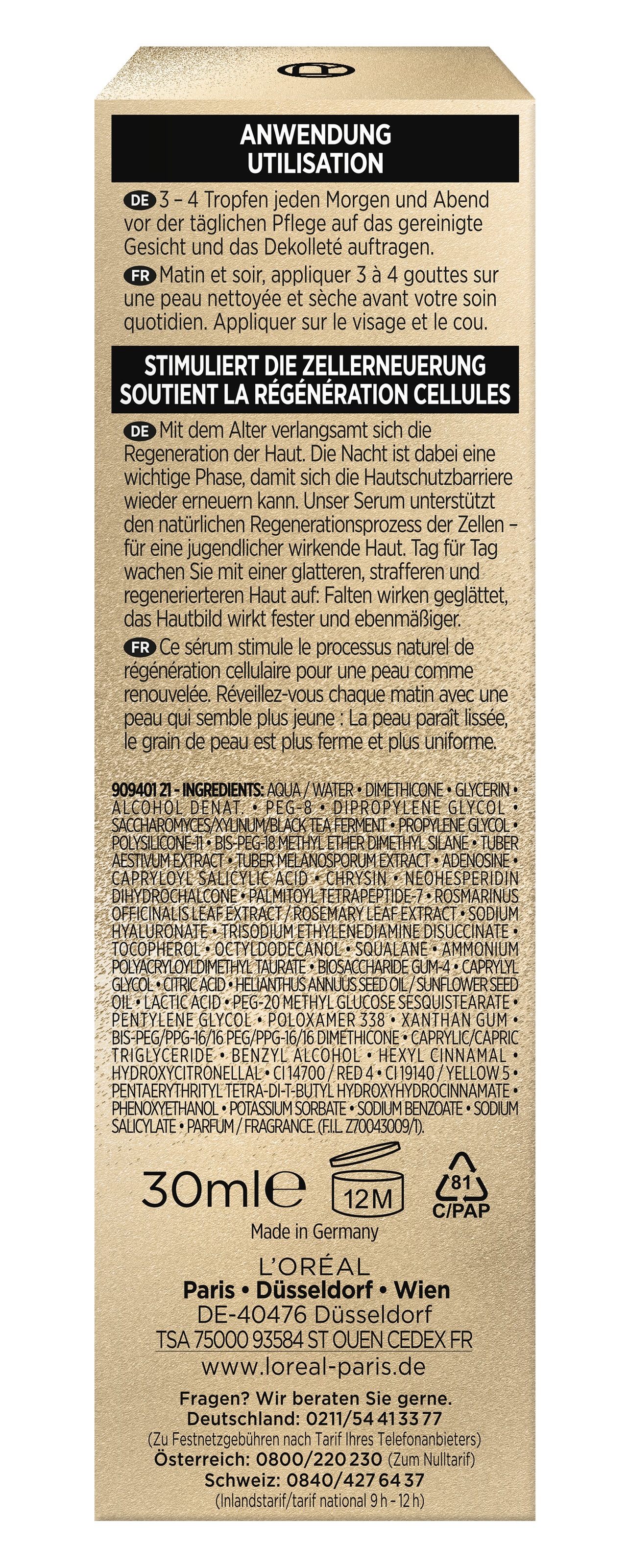 L'ORÉAL PARIS Gesichtsserum »AGE PERFECT ZELL-RENAISSANCE MIDNIGHT SERUM« stimmuliert die Zell-Erneuerung, mildert Falten