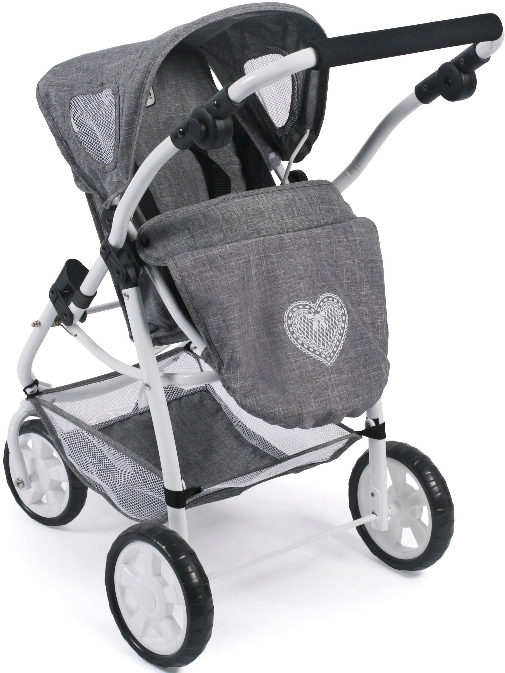 CHIC2000 Kombi-Puppenwagen »Emotion All In 3in1, Jeans Grey«, inkl. Babywanne, Babyschale und Sportwagenaufsatz