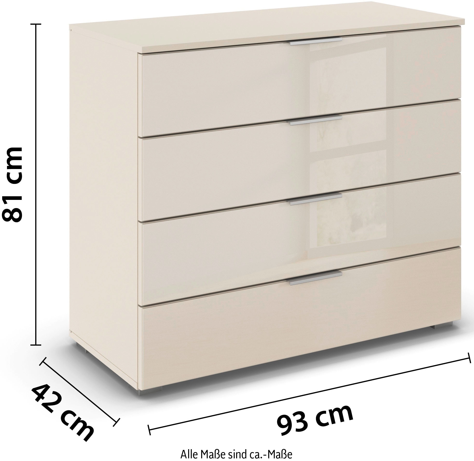 rauch Schubkastenkommode »Sideboard Schubladenkommode Schubladenkommode AGORDO mit Glasfront«, (in zwei Griff-Farben), Breite 93 cm mit 4 großen Schubladen für viel Stauraum MADE IN GERMANY