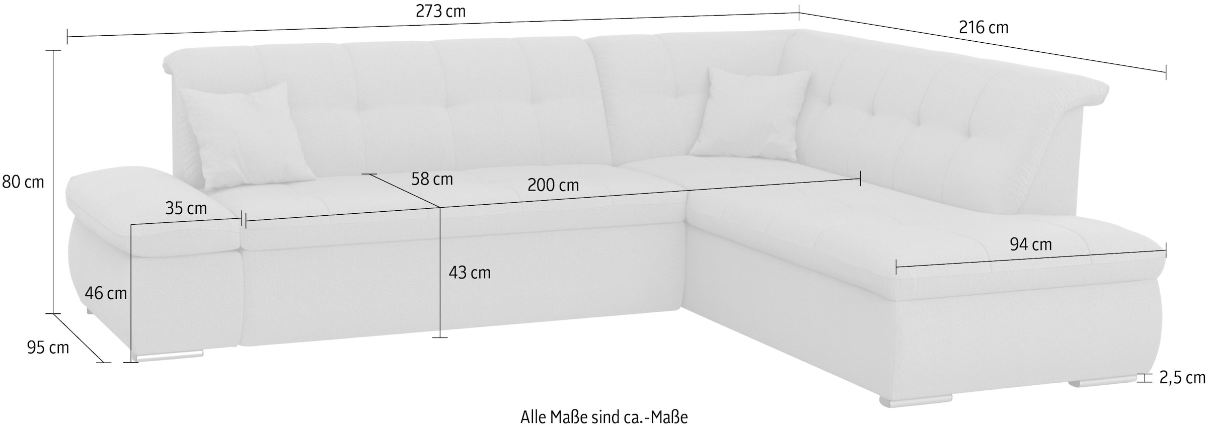 DOMO collection Ecksofa »Moric L-Form«, wahlweise mit Bettfunktion und Armlehnenverstellung, auch in Cord