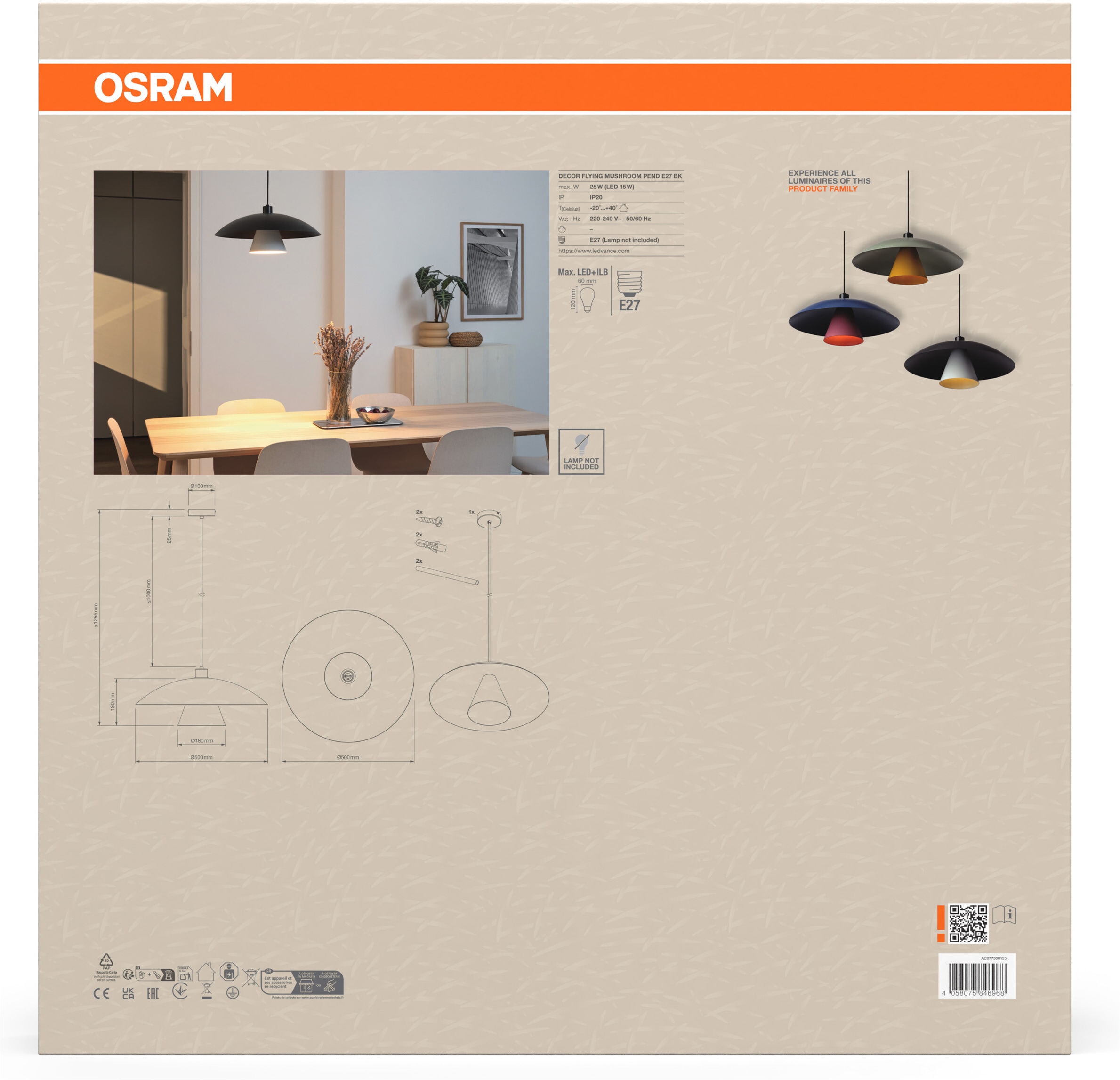 Osram Pendelleuchte »Decor Flying Mushroom Pendant« E27 1 Stk. Fassung E27, Stahl