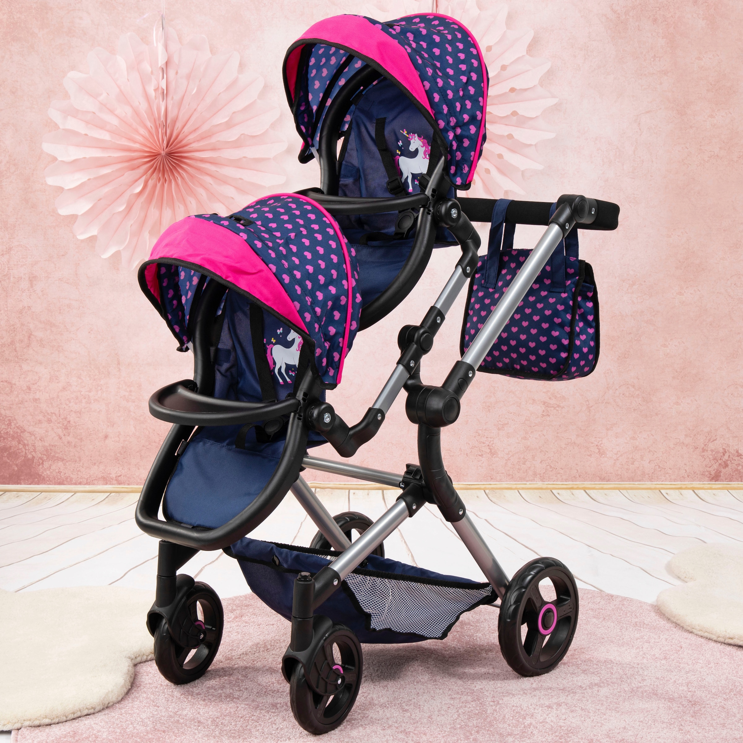 Bayer Zwillingspuppenwagen »Twin Neo, blau/pink«