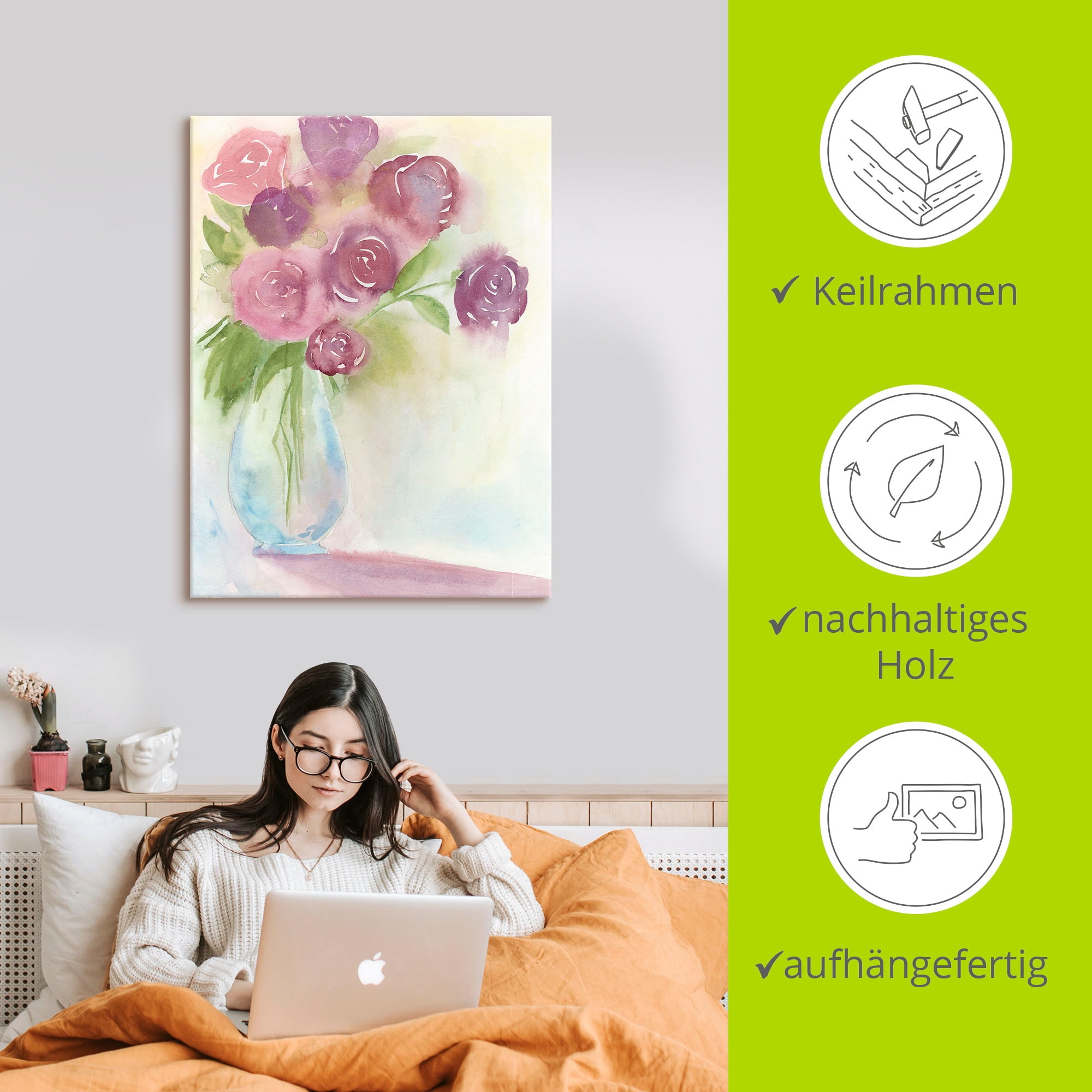 Artland Leinwandbild »Leuchtener Strauß II« Blumen 1 Stk. tlg. auf Holzrahmen gespannt