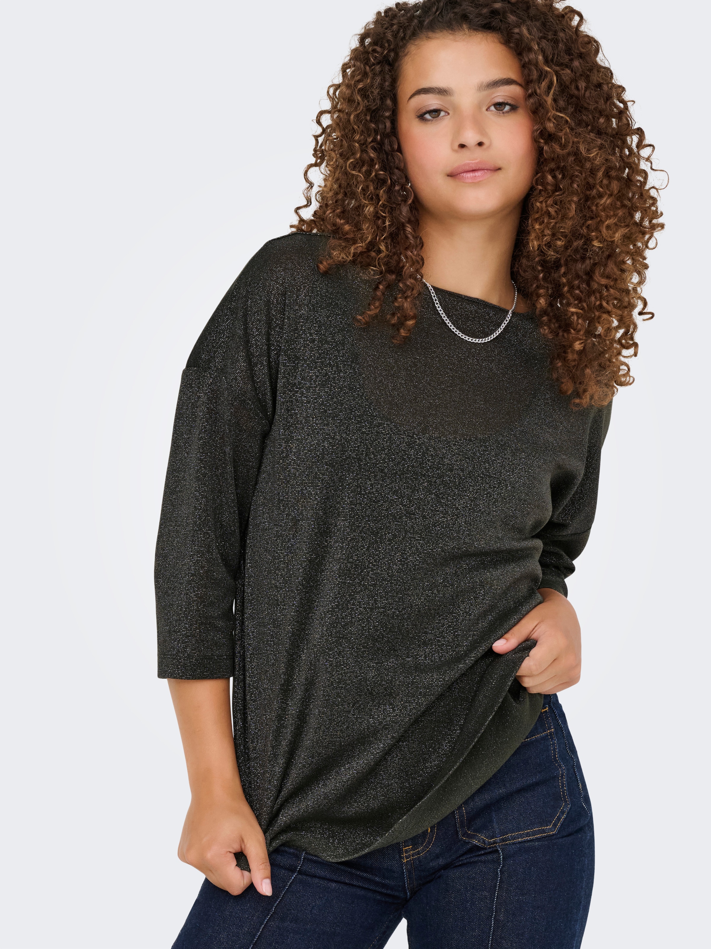ONLY 3/4-Arm-Shirt »ONLSILVERY GLAMOUR LUREX 3/4 TOP JRS« mit Glitzer-Effekt