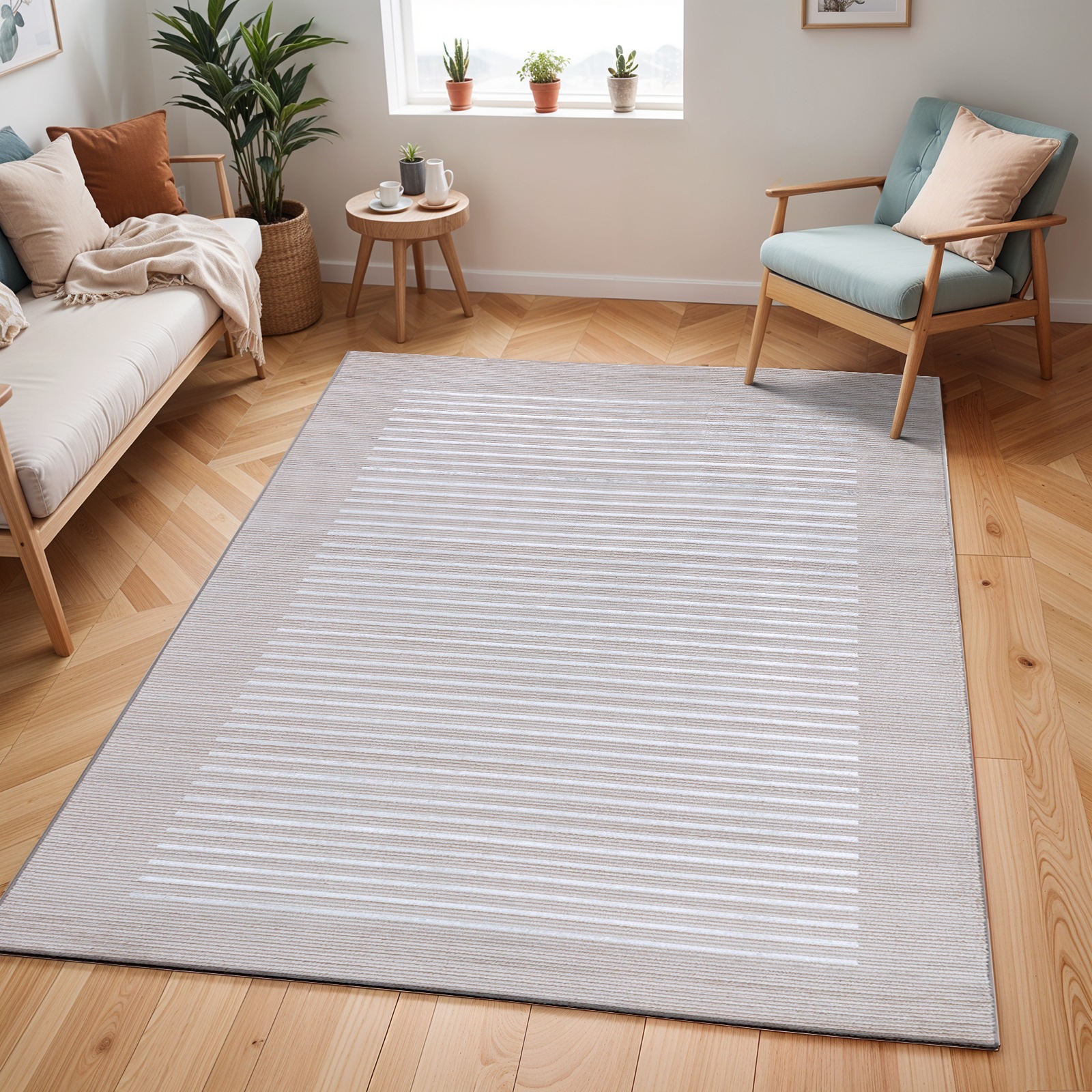 Livabliss Teppich »SKOKIE« rechteckig 9 mm Höhe Skandinavischer Teppich Gestreift, Kurzflor, Modern, Wohnzimmer