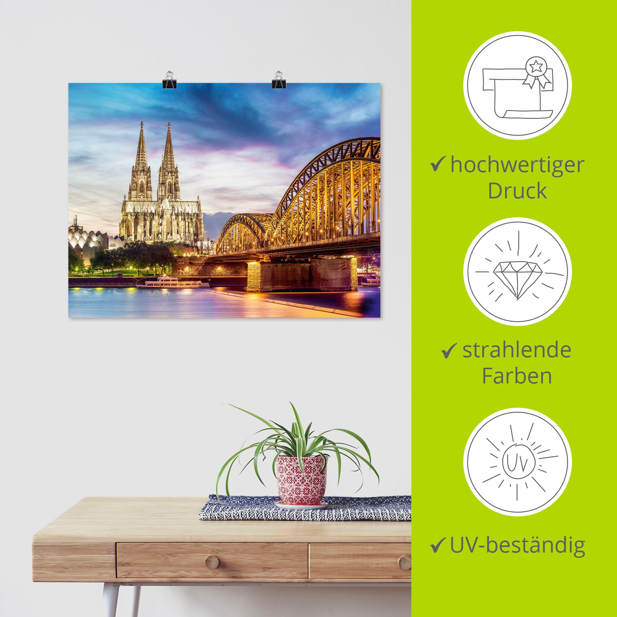 Artland Wandbild »Dom und Brücke in Köln«, Deutschland, (1 St.), als Leinwandbild, Poster in verschied. Größen