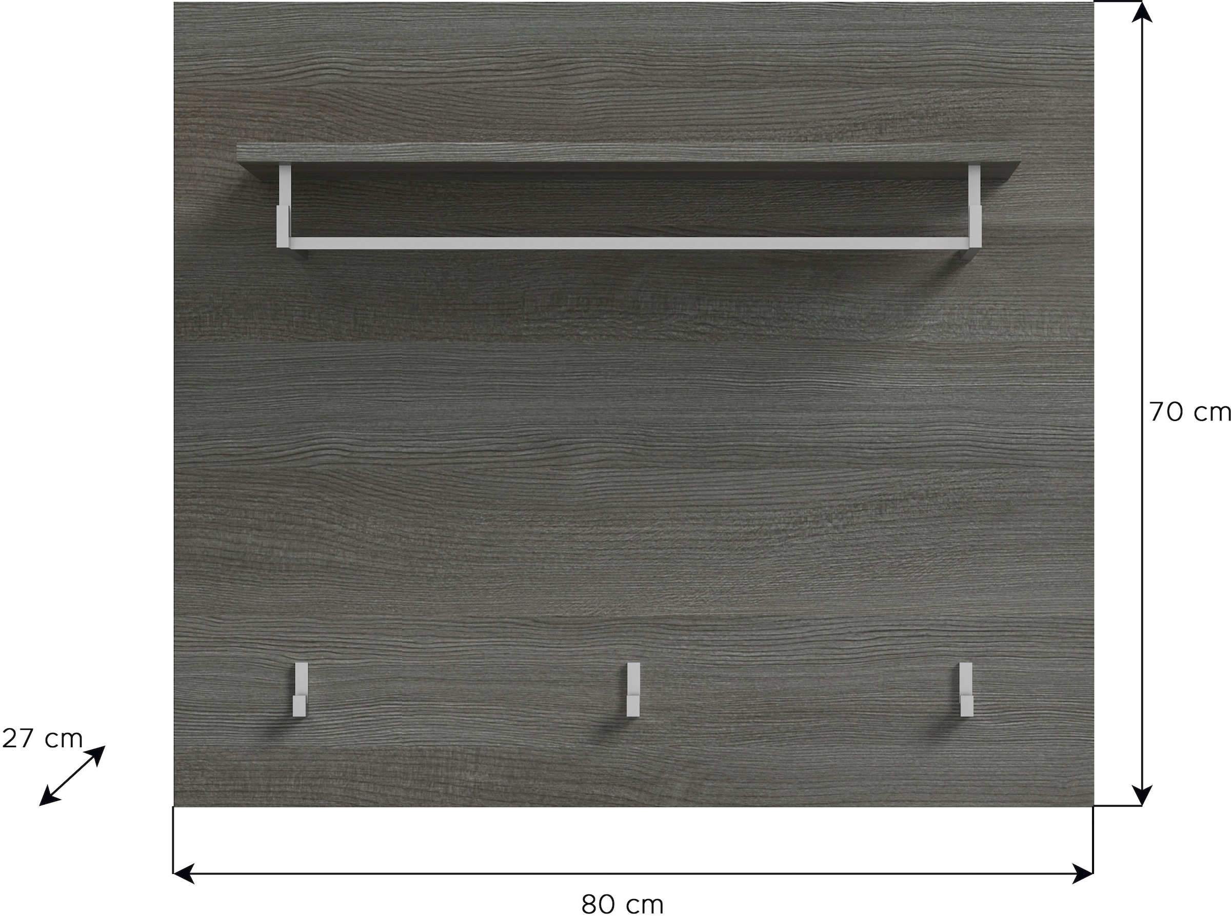 INOSIGN Garderobenpaneel »Rumba, Breite 80cm, 3 Haken, 1 Kleiderstange, 1 Ablageboden«, Garderobe, Paneel, Wandpaneel, Flurmöbel