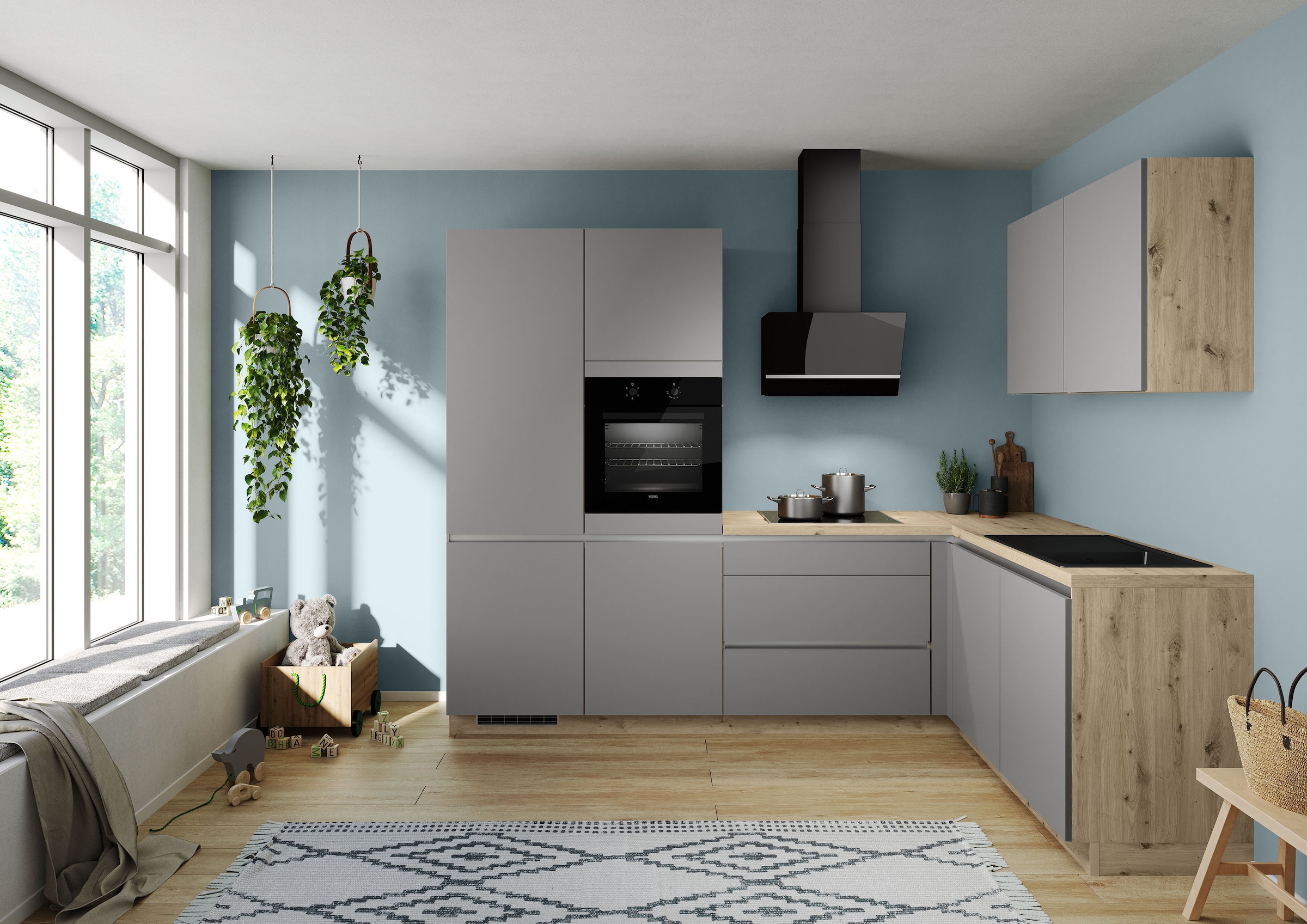IMPULS KÜCHEN Winkelküche »"Dublin", Ausrichtung wählbar, Schubkästen mit Soft-Close,«, vormontiert, wahlweise mit E-Geräten, mit Vollauszug, Breite 460 cm