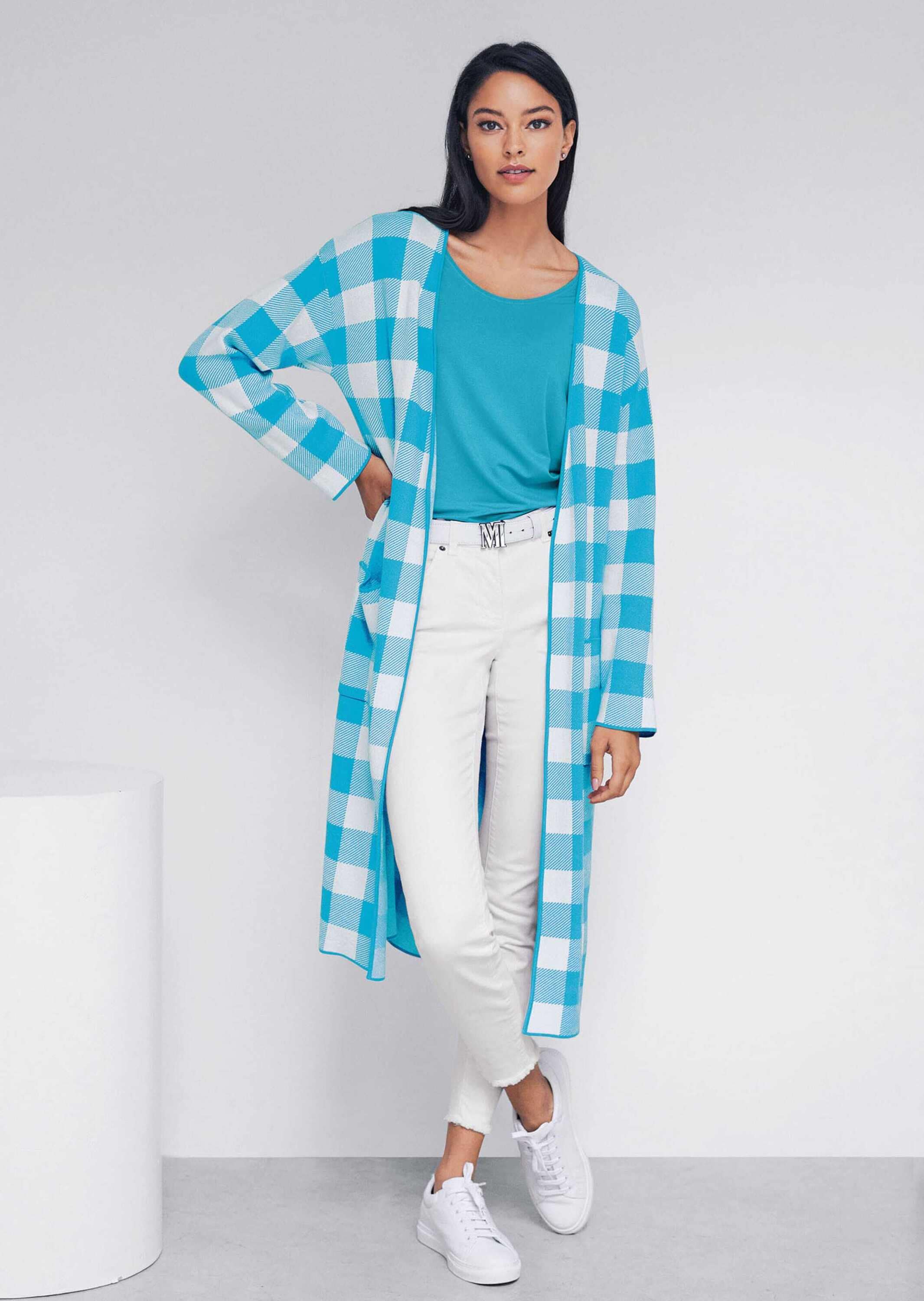 MADELEINE Langmantel »Mantel Verschlussloser Strickmantel in Karo-Jacquard«