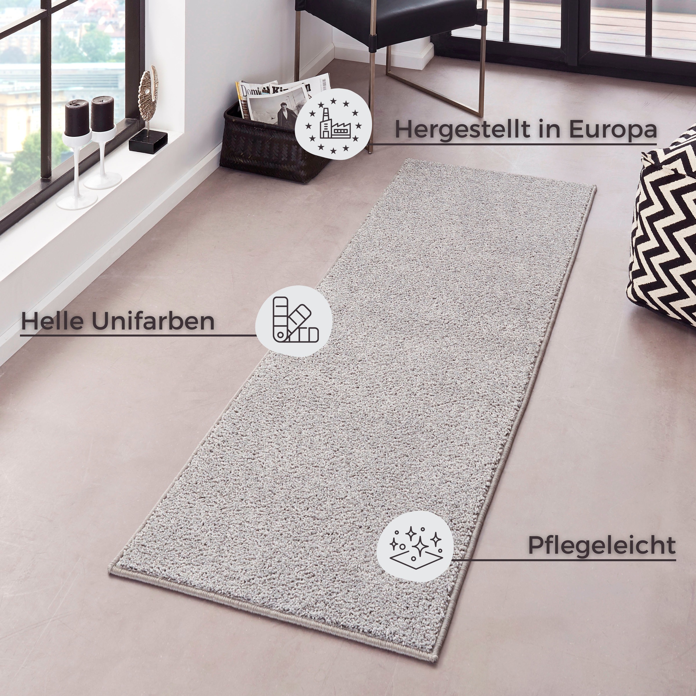 HANSE Home Teppich »Pure 100 Kurzflor«, rechteckig, 13 mm Höhe, Kurzflor, uni, umkettelt, Läufer, Wohnzimmer, Kinderzimmer, Flur