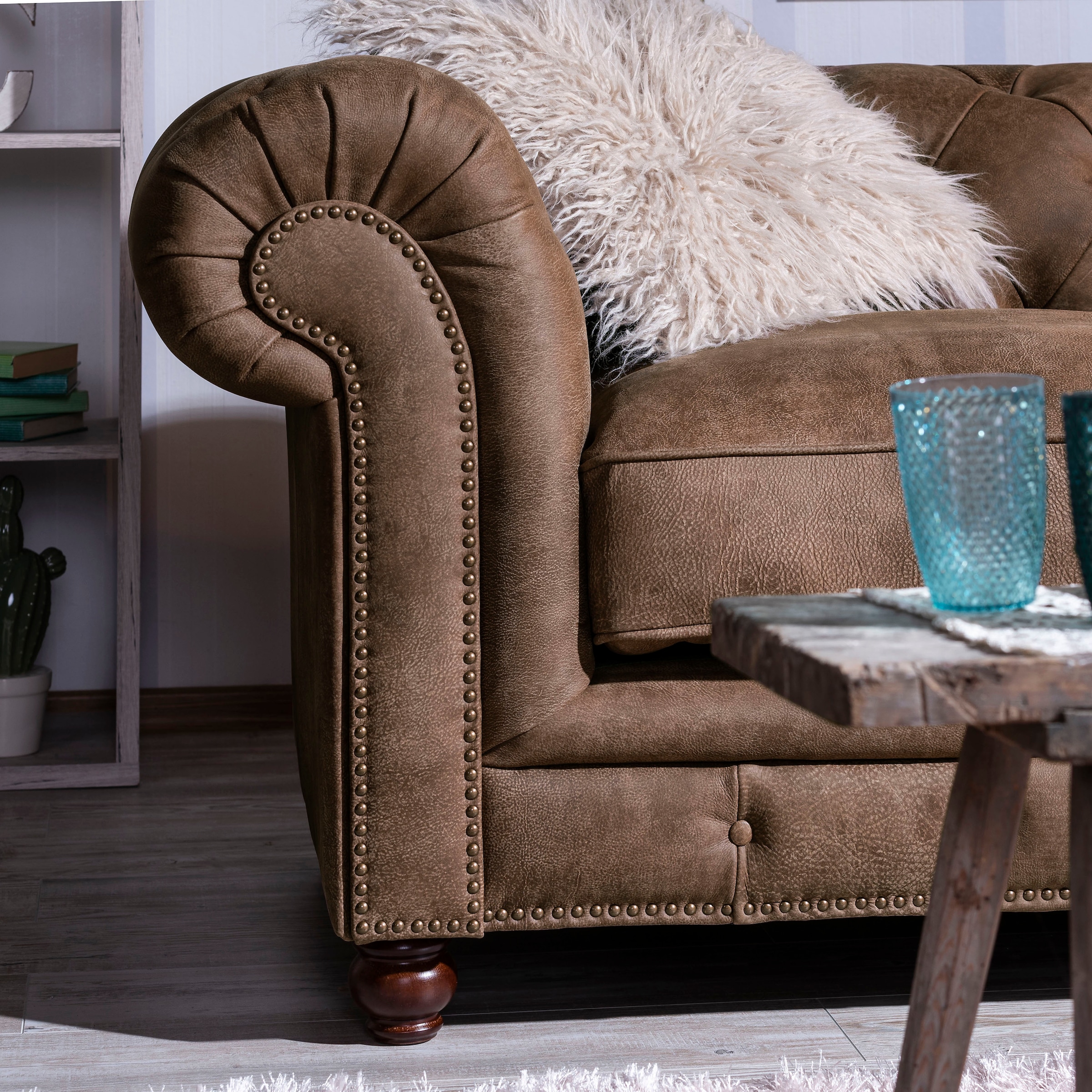 Max Winzer® Chesterfield-Sessel »Old England, Loungesessel, bequem, mit tollen Details«, Ledersessel mit Knopfheftung & Ziernägeln