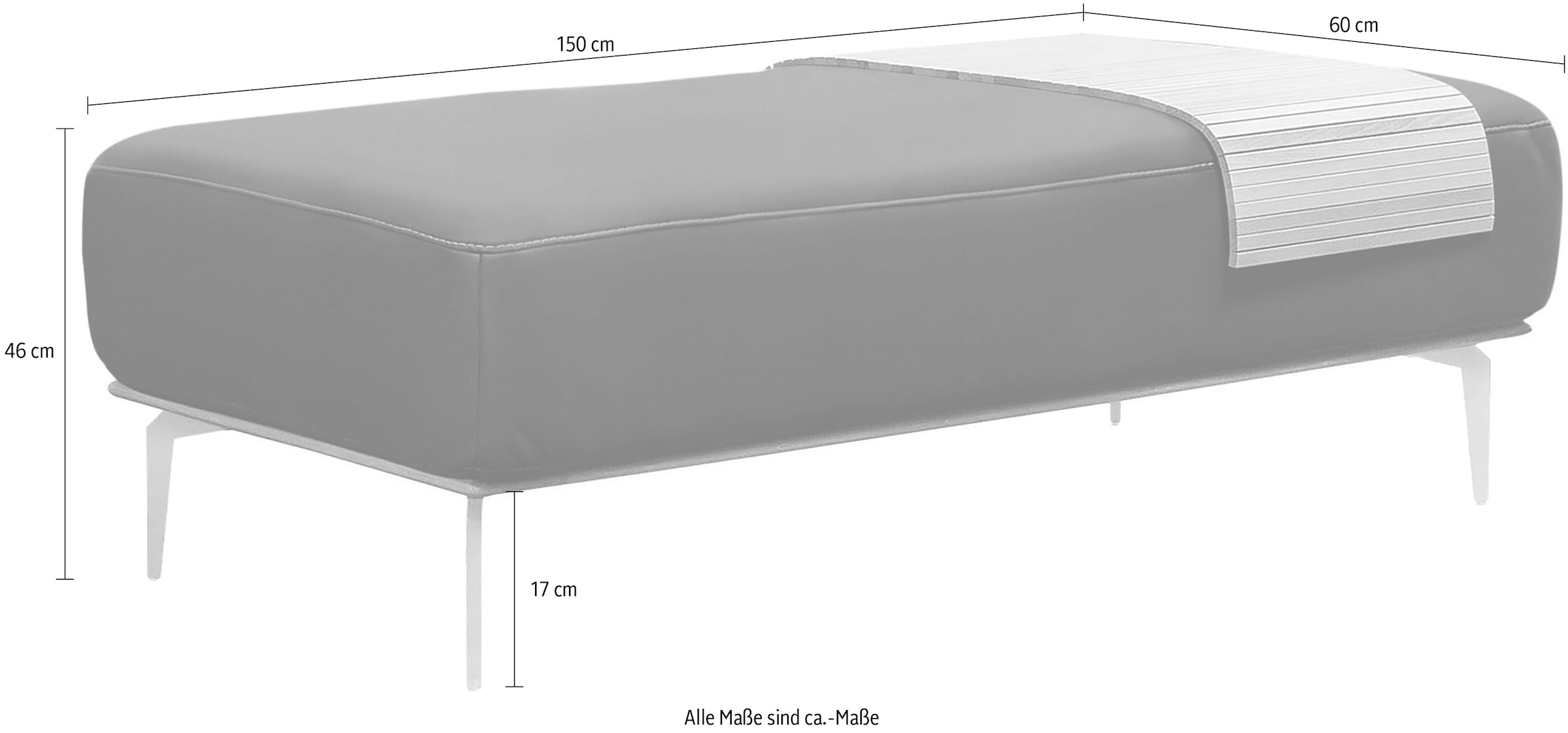 W.SCHILLIG Polsterhocker mit elegantem Holzsockel, Füße in Chrom glänzend, Breite 150 cm