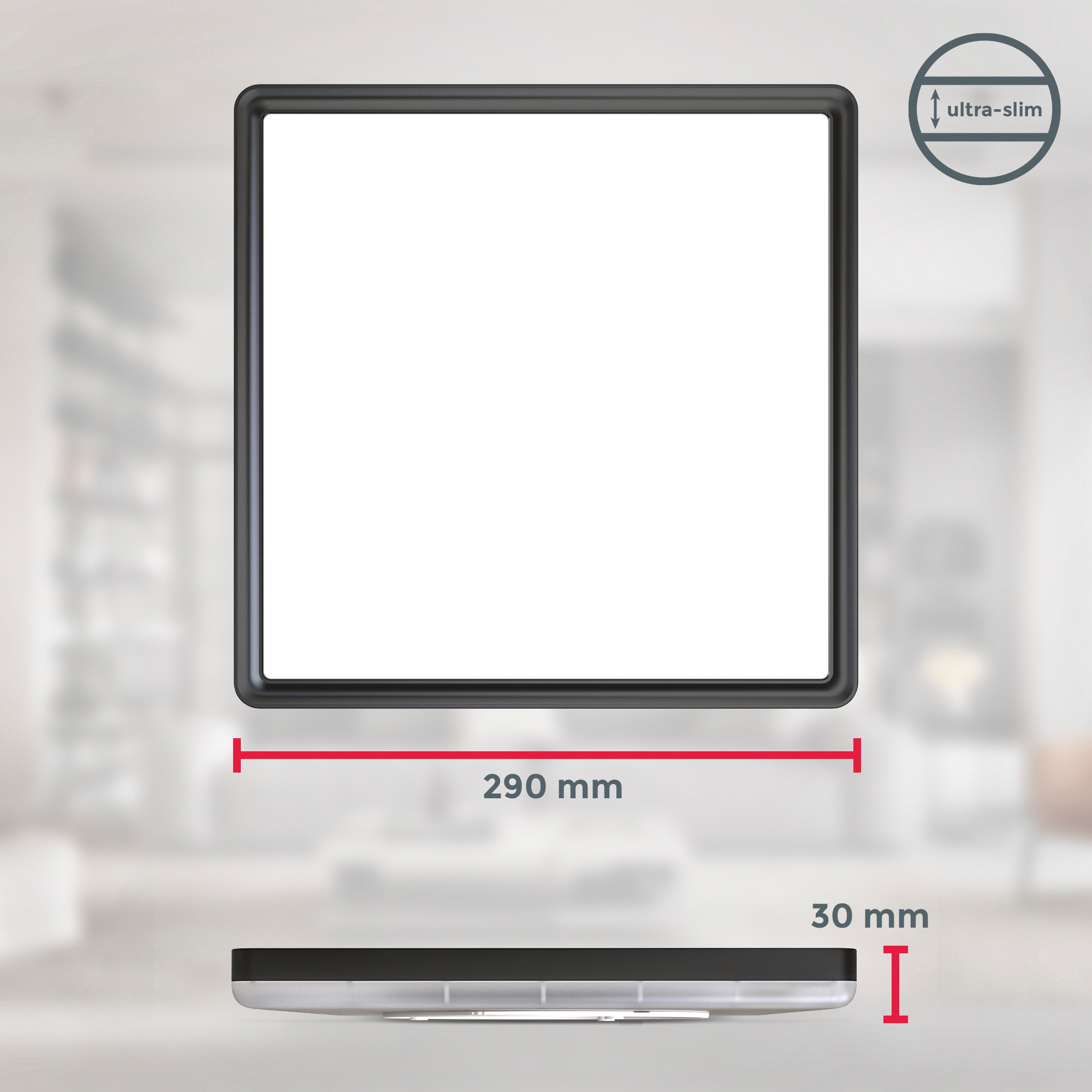 B.K.Licht ultraflache LED Deckenleuchte mit Hintergrundbeleuchtungseffekt und Fernbedienung, 1 x LED Platine 15 Watt, 1.850lm, 4.000K, in Stufen dimmbar, Gr. 29 x 29 cm