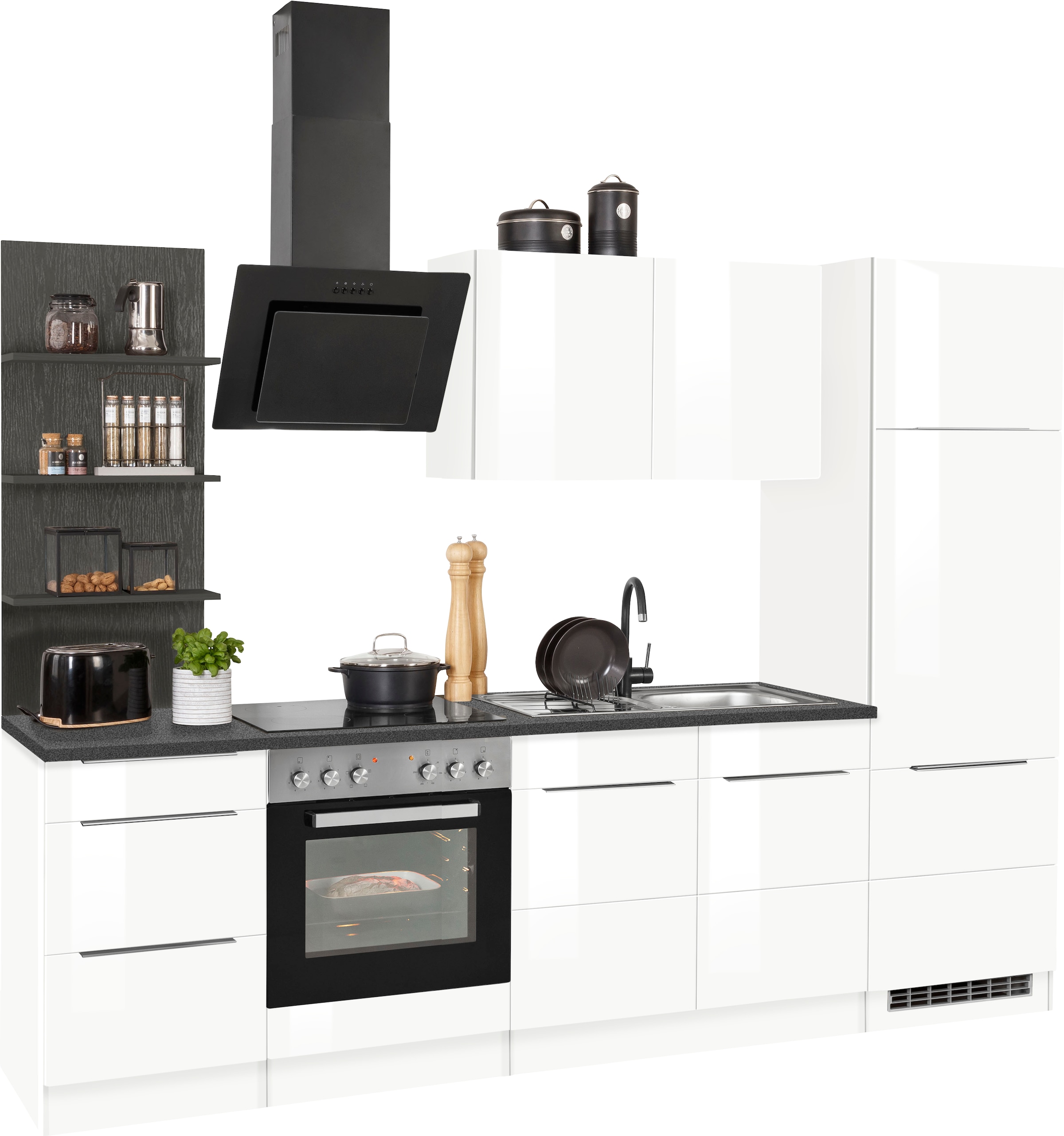 KOCHSTATION Küchenzeile »KS-Brindisi«, Breite 270 cm, wahlweise mit E-Geräten, mit MDF-Fronten und Regal