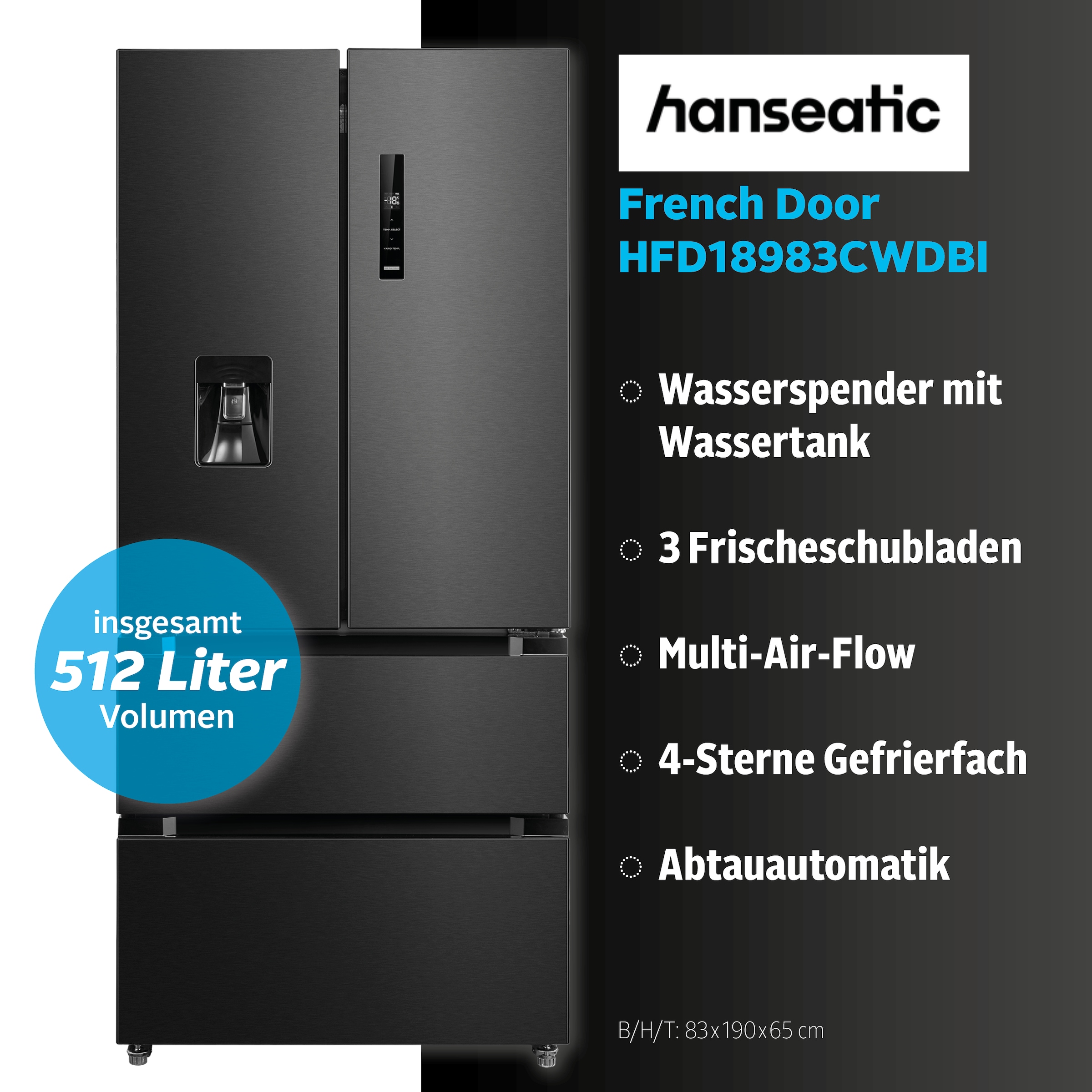 Hanseatic French Door »HFD18983CWDBI« 190 cm hoch 83 cm breit