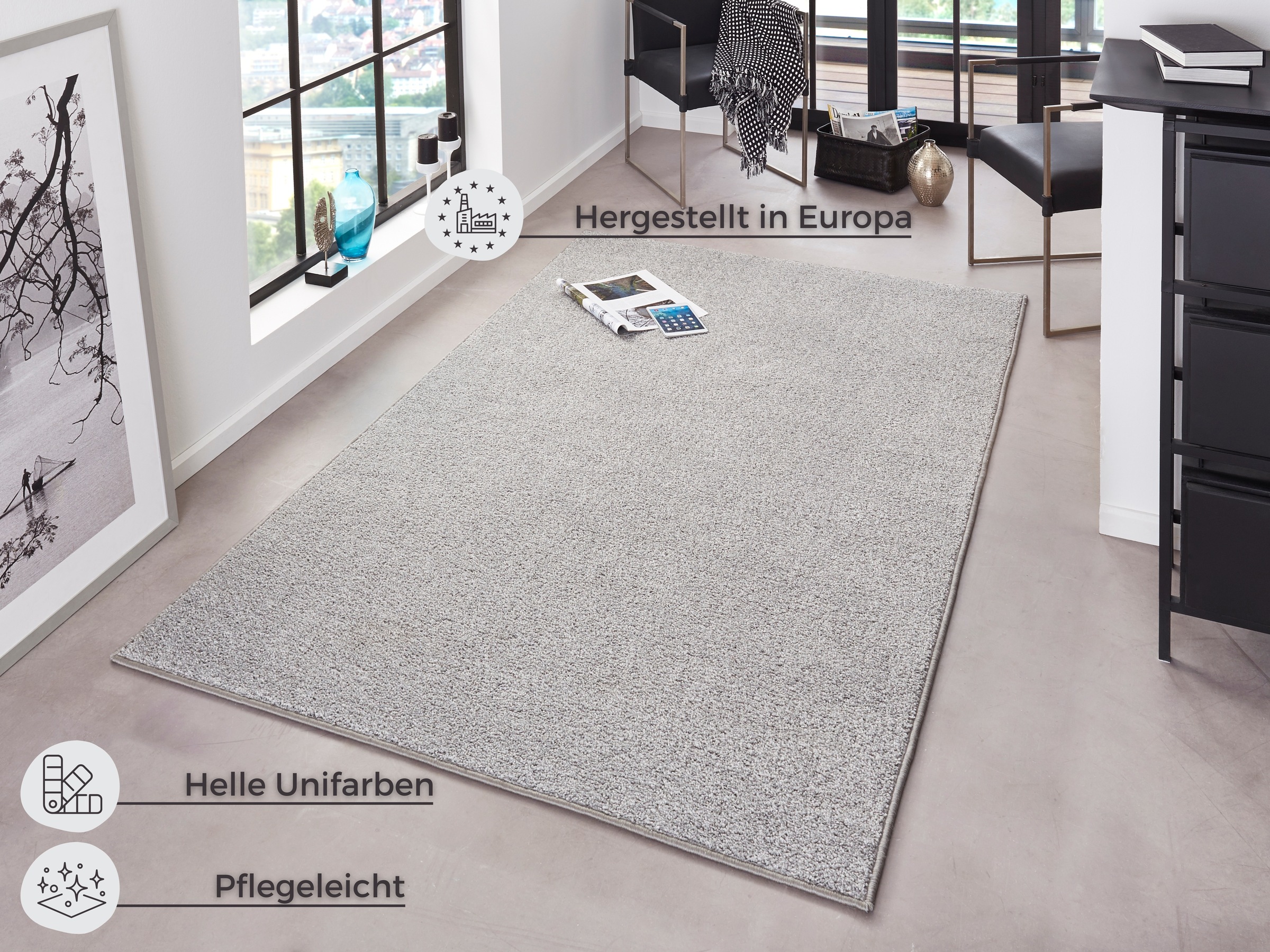 HANSE Home Teppich »Pure 100 Kurzflor«, rechteckig, 13 mm Höhe, Kurzflor, uni, umkettelt, Läufer, Wohnzimmer, Kinderzimmer, Flur