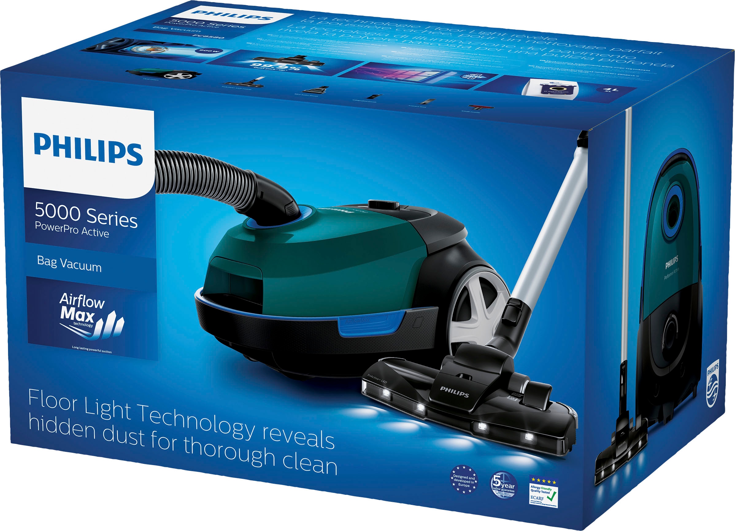 Philips Bodenstaubsauger »FC8580/09 Performer Active 5000 Serie«, 900 W, mit Beutel, Allergiefilter, mit 4 l Fassungsvermögen und TriActive+ LED-Düse
