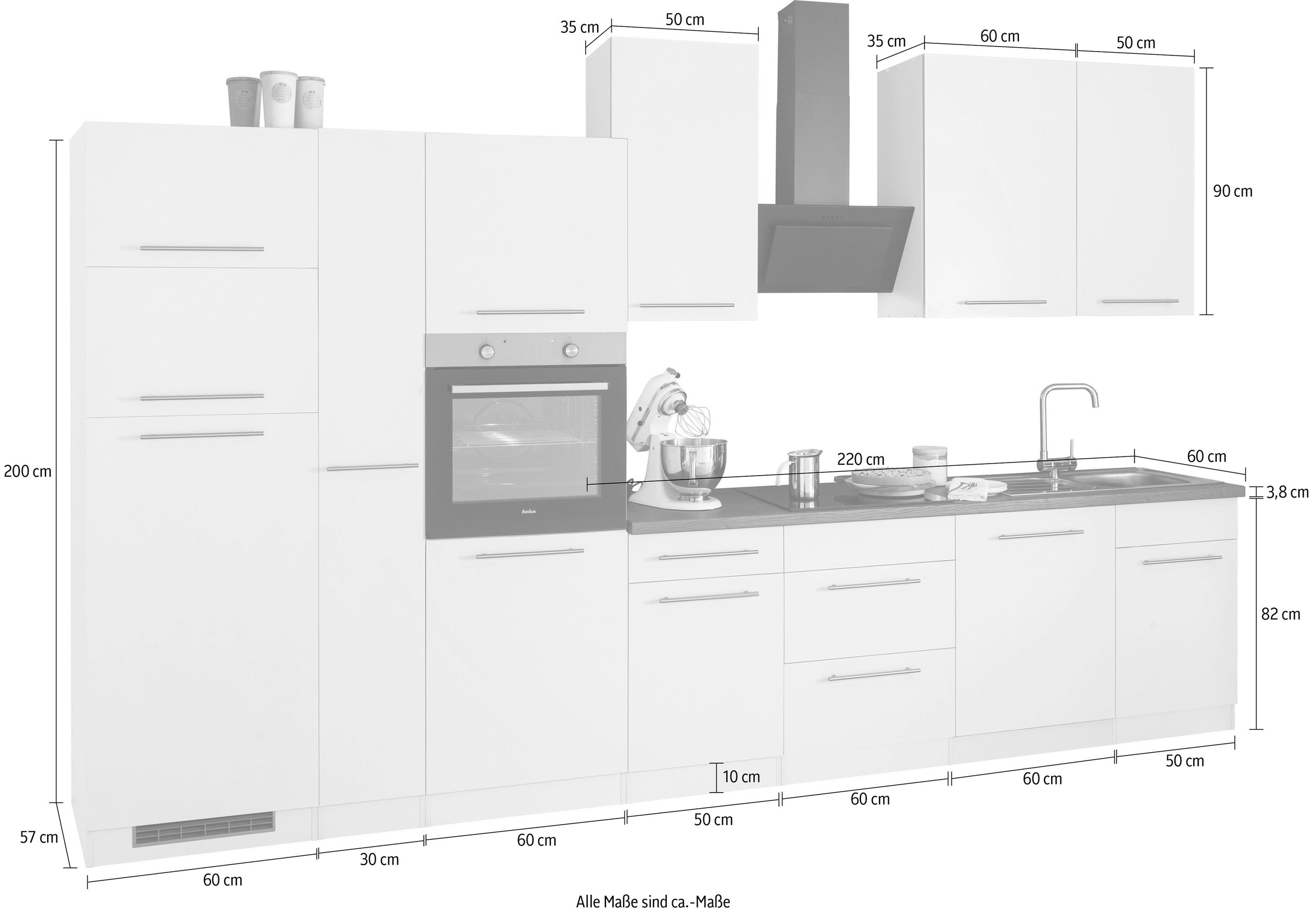 wiho Küchen bequem »Unna«, mit Küchenzeile bestellen Breite E-Geräten, 370 cm