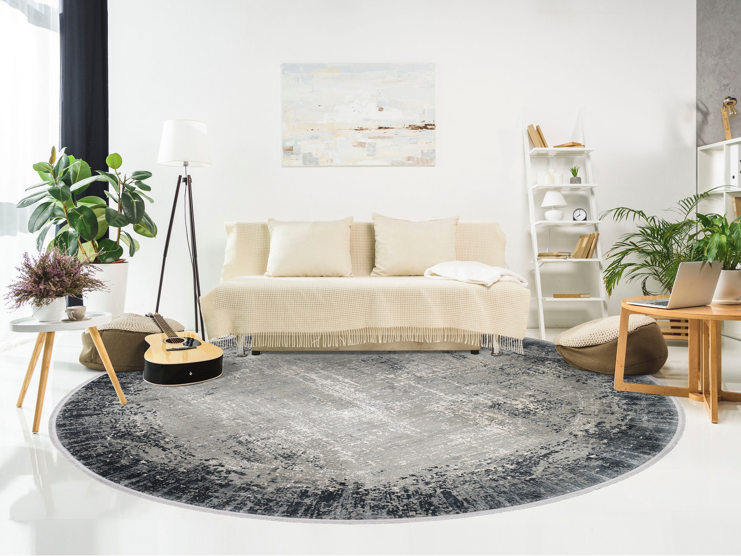 WK WOHNEN Teppich »BORDER« rund 8 mm Höhe hochwertiger Viskoseanteil, samtweiche Oberfläche mit 3 D Effekt