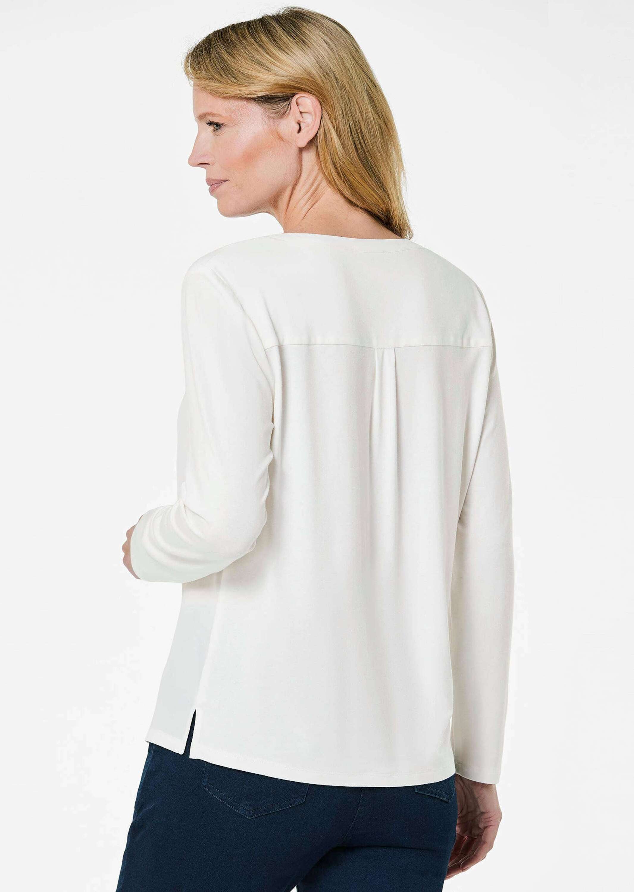 GOLDNER Kurzarmbluse »Elegantes Chiffonshirt mit Jersey-Details« Schlitz