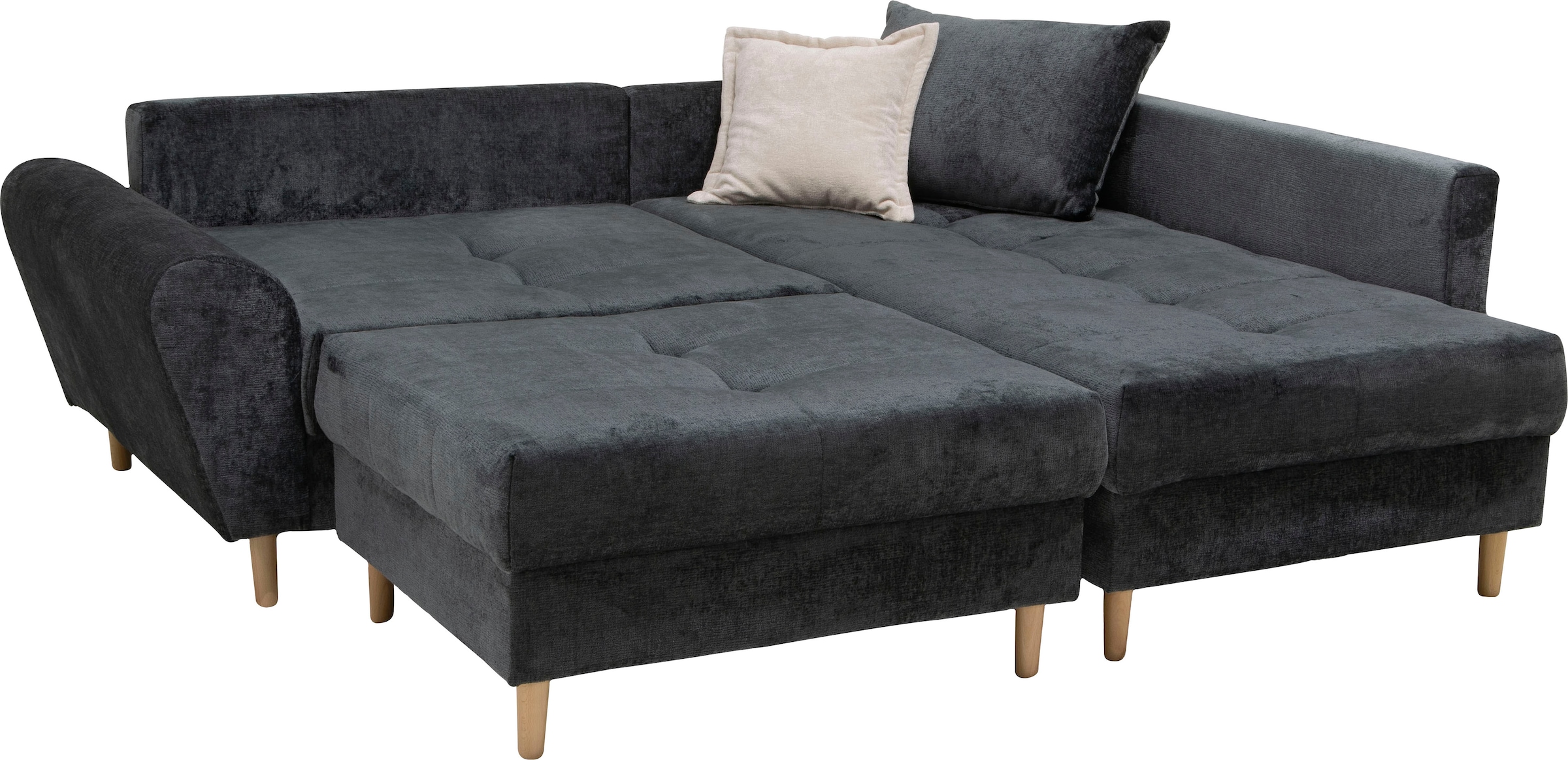 COLLECTION AB Ecksofa »Reims L-Form«, Ottomane beidseitig montierbar, inkl. Bettfunktion und Hocker