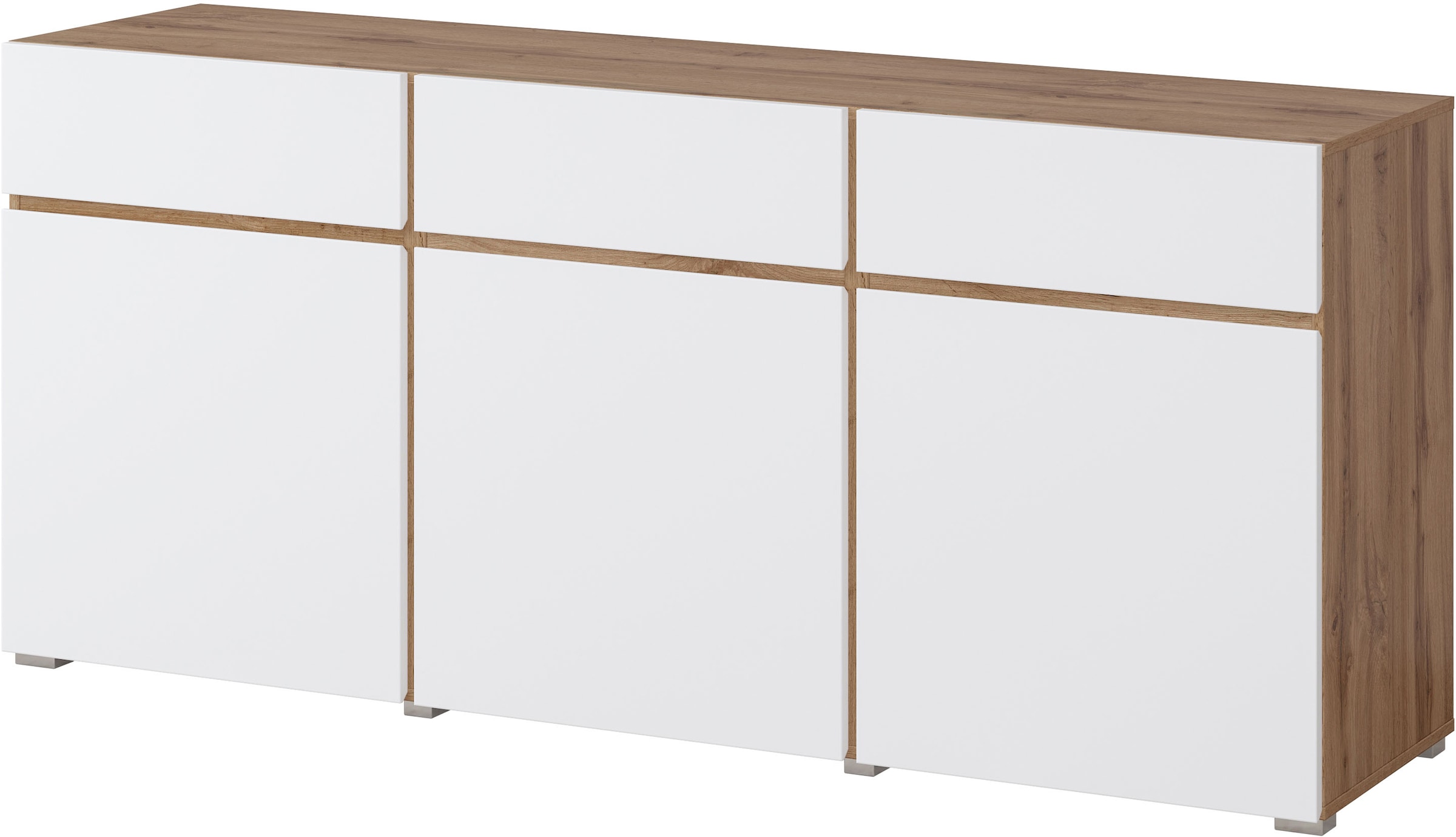INOSIGN Kommode »Cross,Breite 180 cm, moderne grifflose Kommode,3 Türen/3 Schubkästen«, Schubladenschrank mit viel Stauraum, Einlegeböden verstellbar