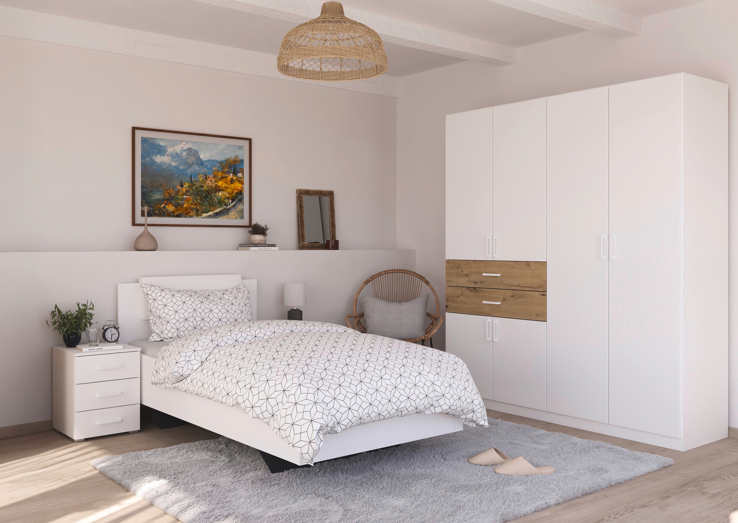 rauch Schlafzimmer-Set »Komplettzimmer Komplettschlafzimmer Schlafzimmer-Set (3-St.) MAIKA«, (Set, 3 tlg.), Schrank 3 Breiten, 2 Höhen, Bett 100 cm, Nachttisch MADE IN GERMANY