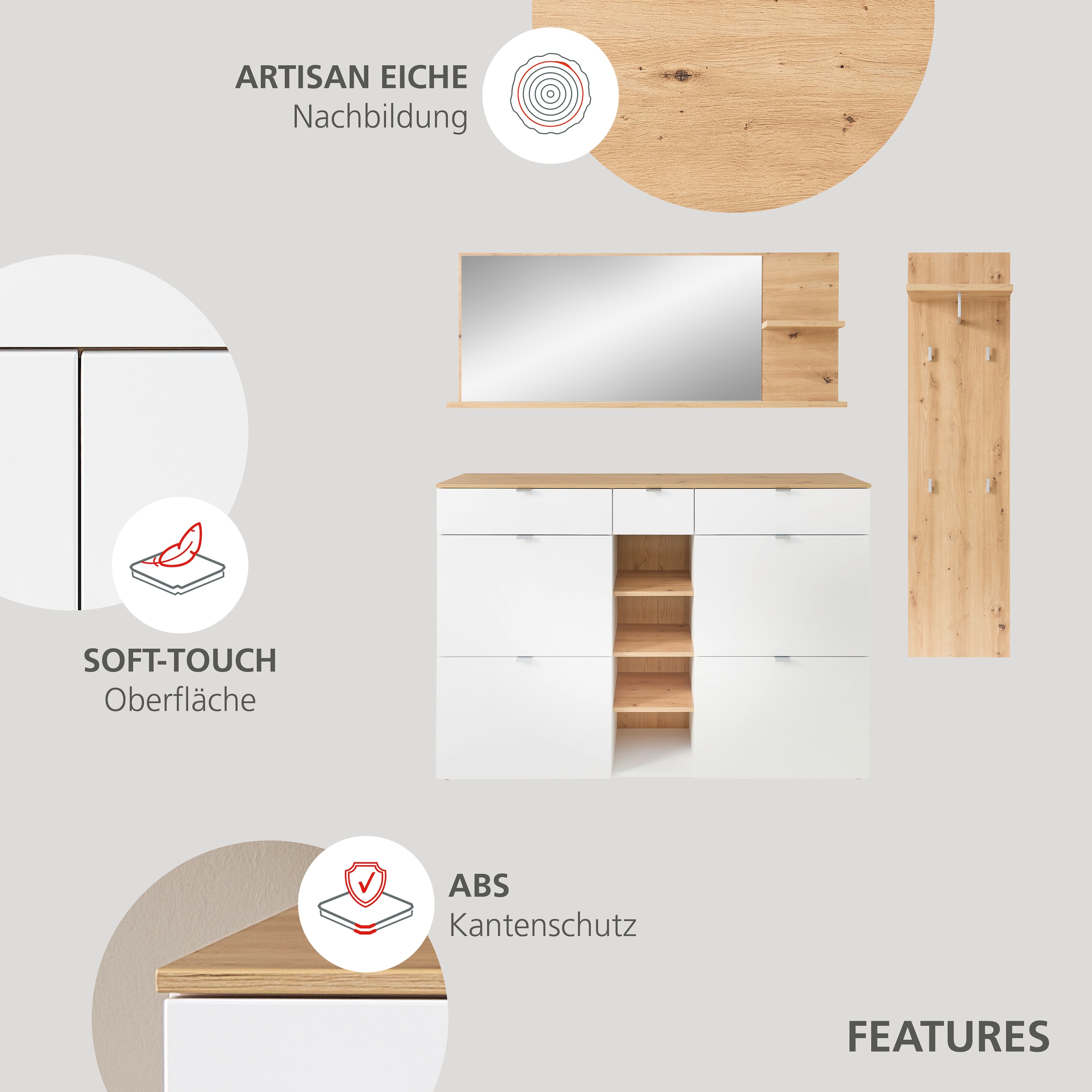 Innostyle Garderobenspiegel »BARI Wandspiegel« Spiegelfläche 148 x 60 cm, 2 Ablageböden