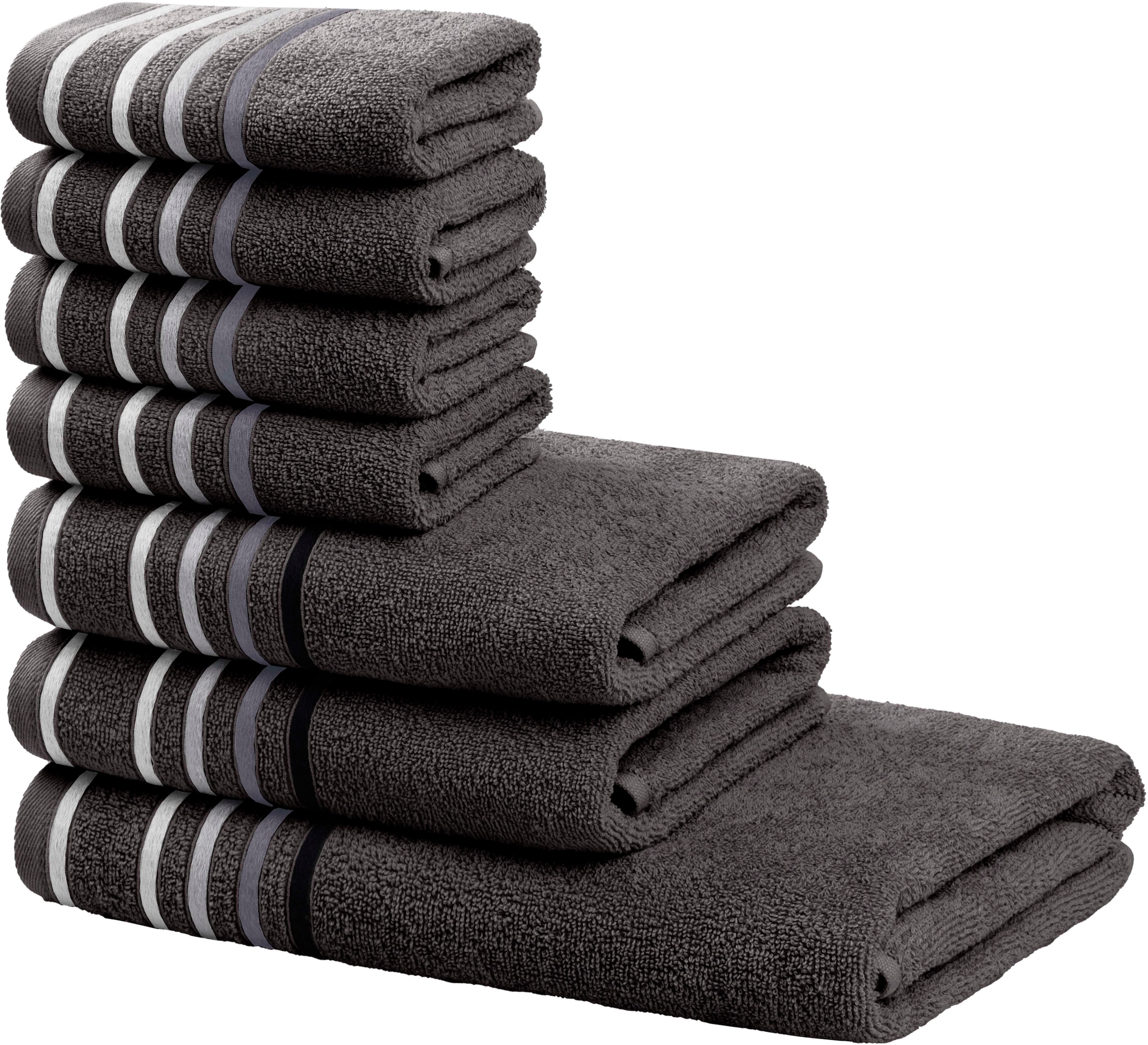 my home Handtuch Set »Niki, Duschtuch, Handtücher und Gästetücher« Set Walkfrottee Handtücher mit mehrfarbiger Streifenbordüre, weich, aus 100% Baumwolle