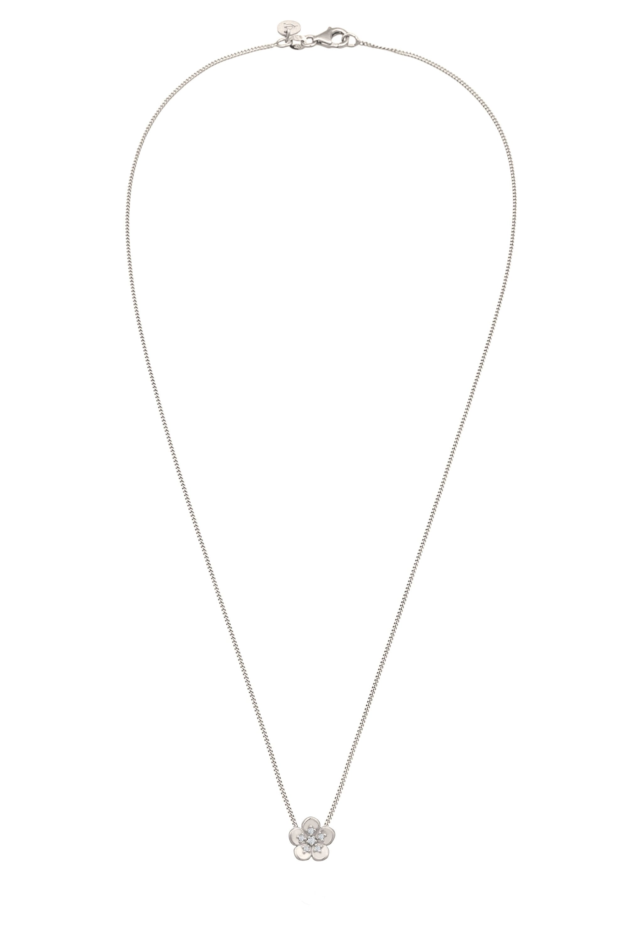 Elli DIAMONDS Silberkette »Halskette Blume Diamant Weiß Brillantschliff (0.135 ct) 925 Sterling Silber«