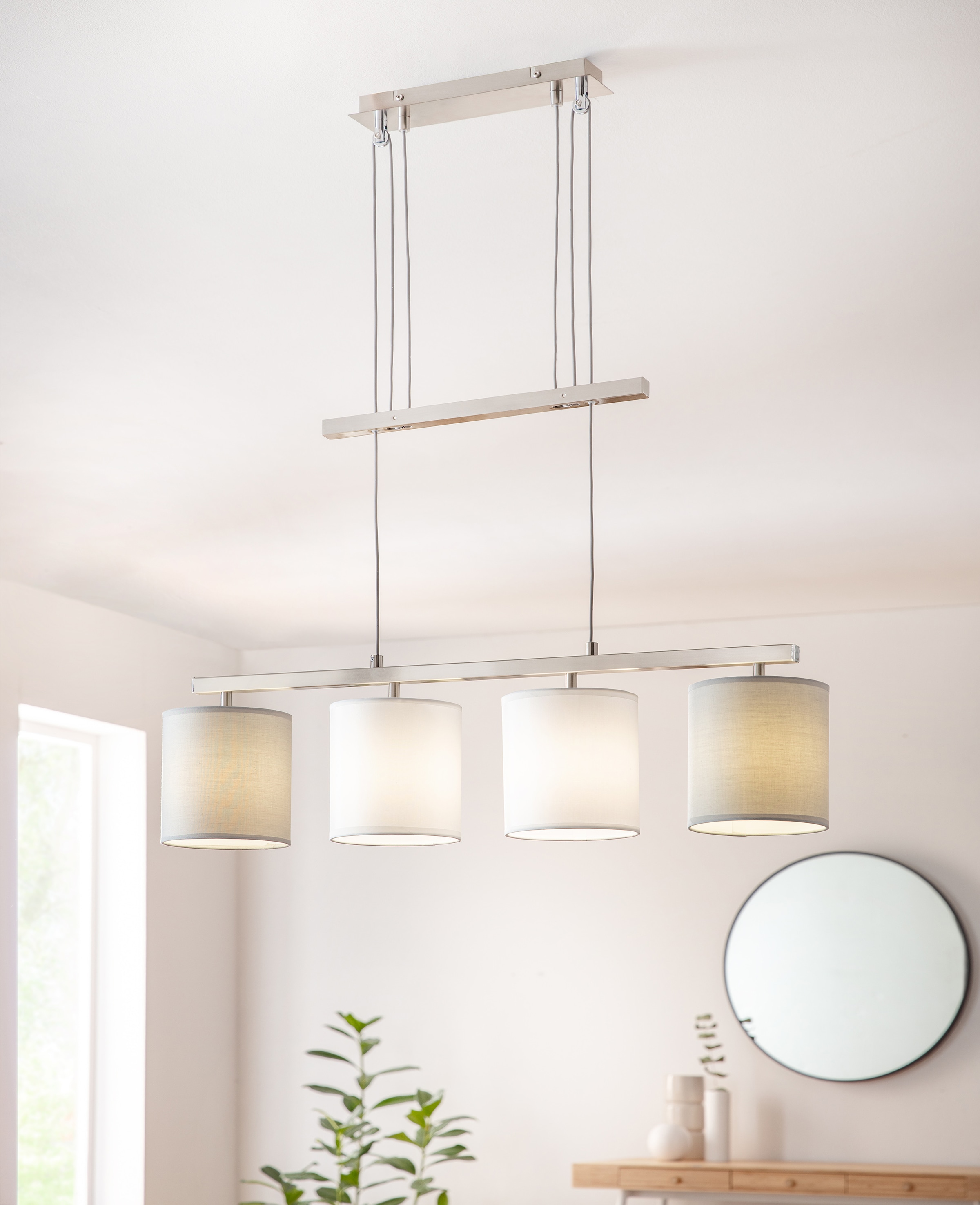 näve Pendelleuchte »Tilde« E27 1 Stk. 4 x E27 mit Textilschirmen je 2 x in grau und weiß höhenverstellbar