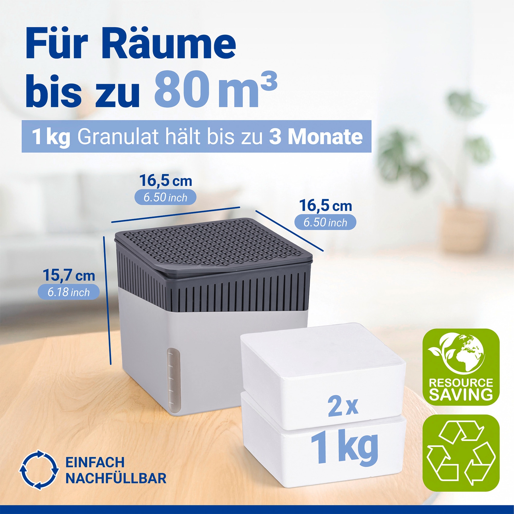 WENKO Luftentfeuchter »Cube« für 80 m³ Räume mit 2 x 1000 g Entfeuchter-Blöcken, für Räume bis 80 m³