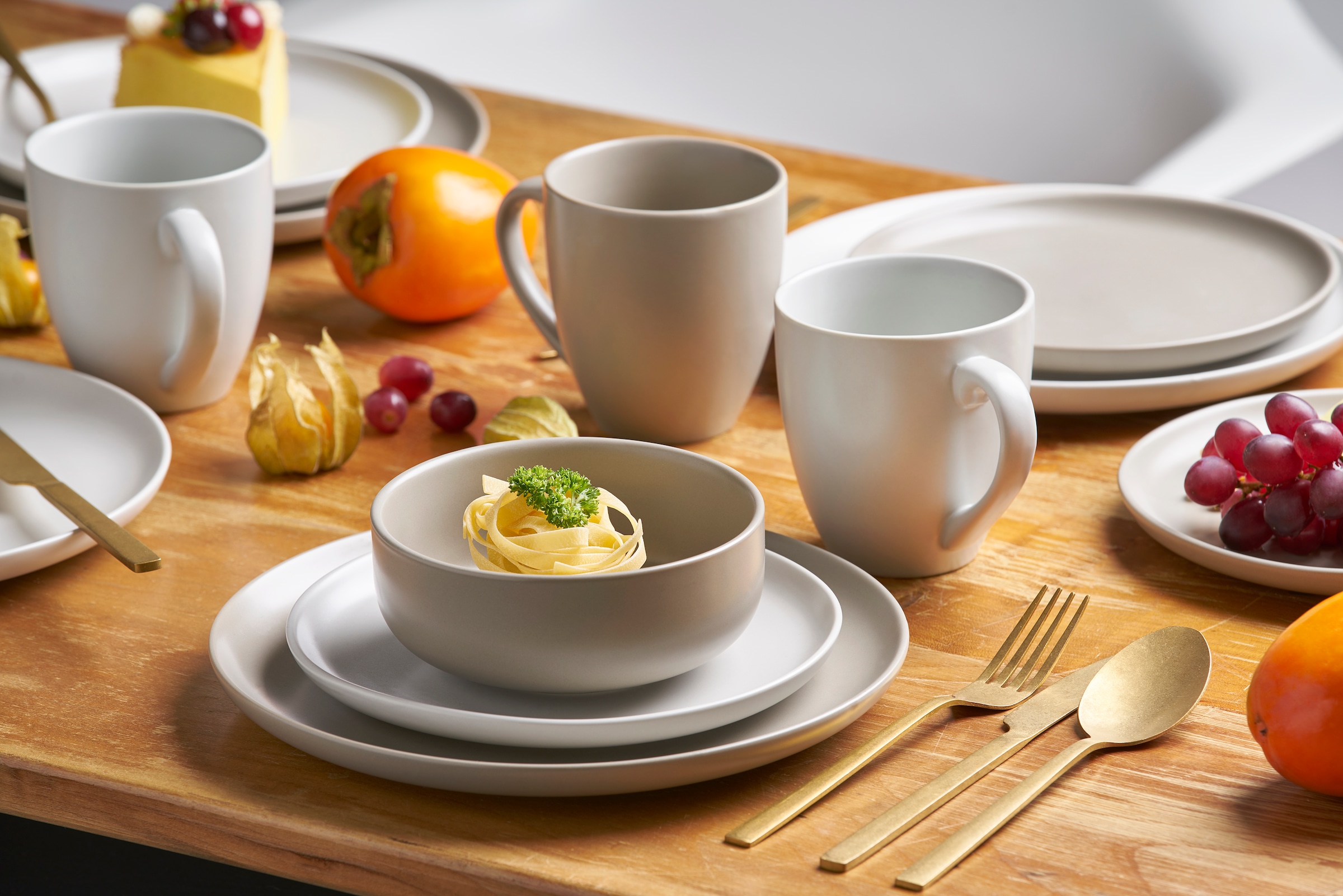 van Well Kombiservice »Geschirr-Set Stockholm, 16-teilig« rund, sand/taupe, spülmaschinen- und mikrowellengeeignet