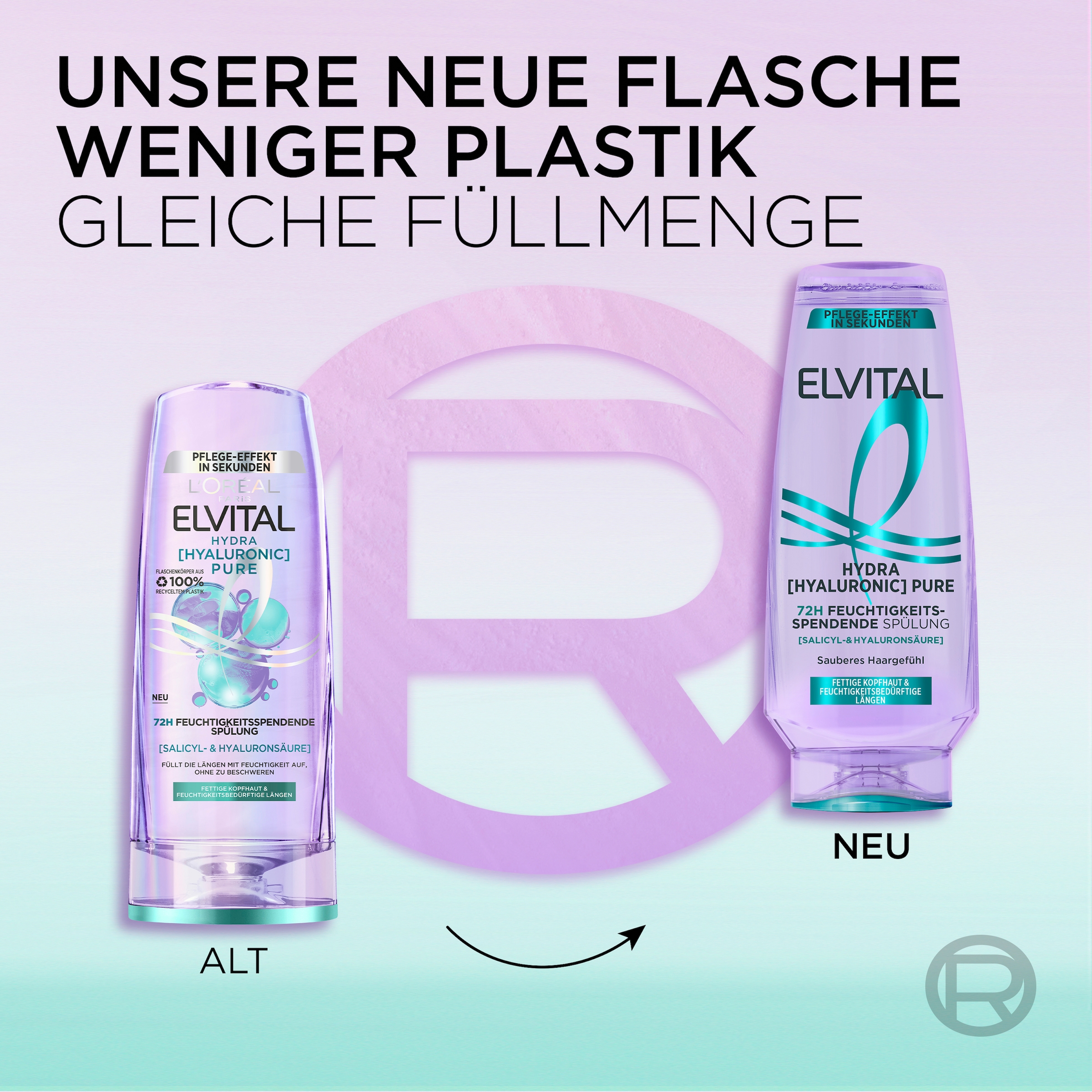 L'ORÉAL PARIS Haarspülung »L'Oréal Paris Elvital Hydra Hyaluronic Pure Spülung«, (Packung, 6 tlg.)