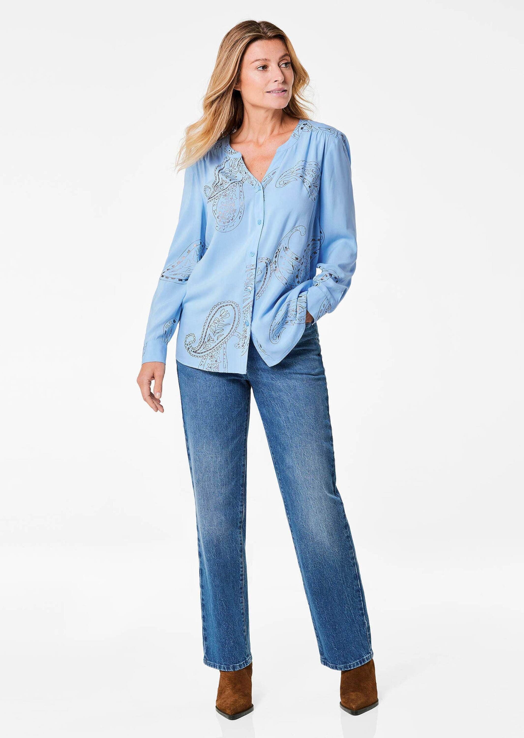 GOLDNER Schlupfbluse »Kurzgröße Bluse« Mit schimmernden Druck