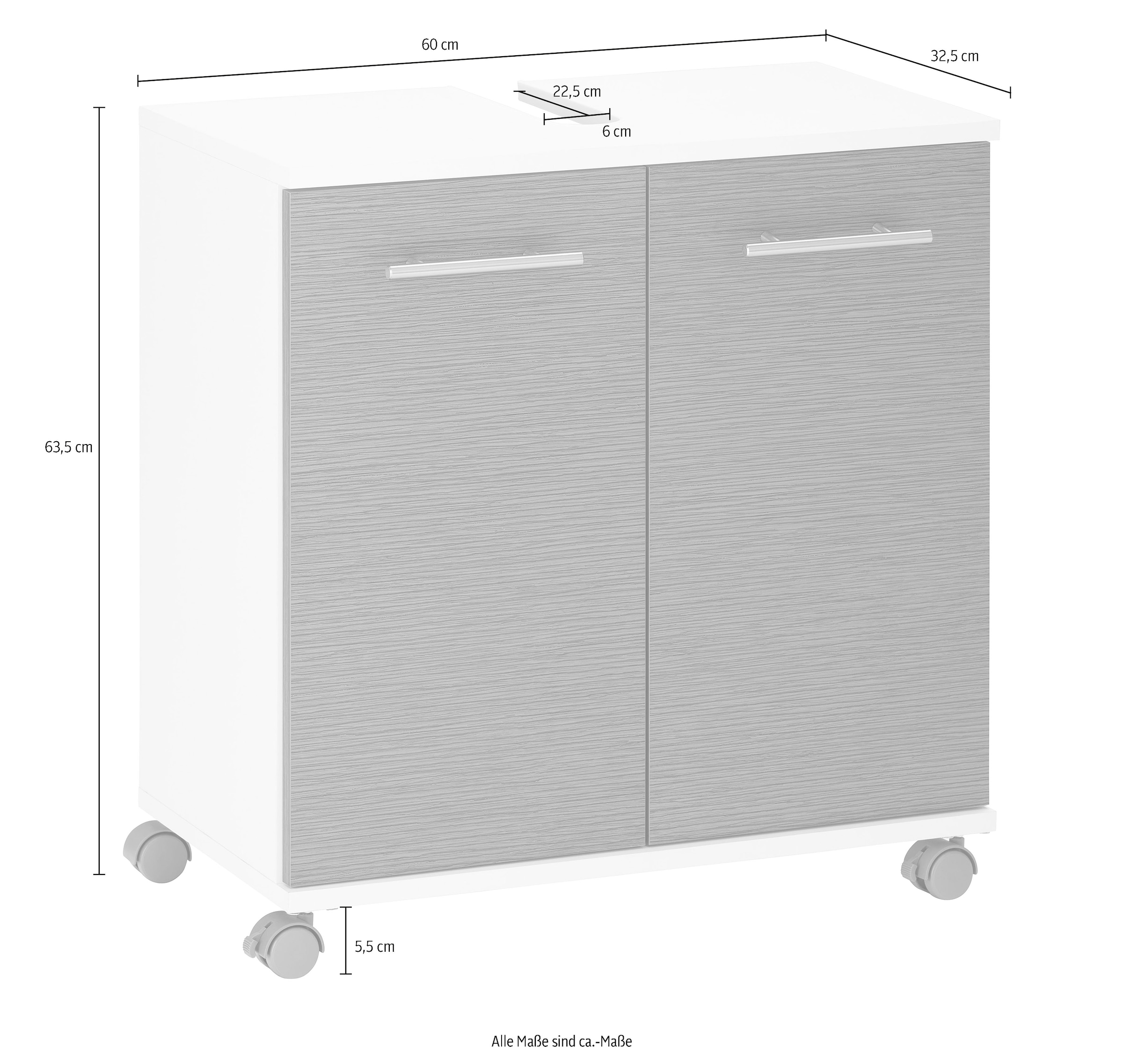 welltime Waschbeckenunterschrank »Emmi, Breite 59 cm«, Siphonausschnitt, Metallbeschläge