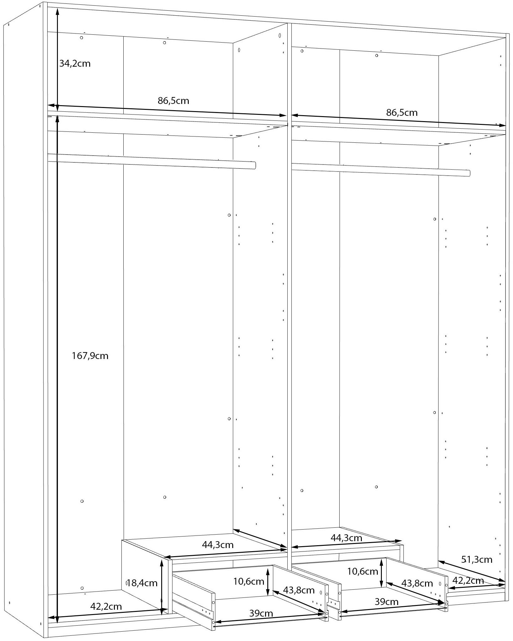 FORTE Kleiderschrank Drehtürenschrank, sehr viel  Stauraum,