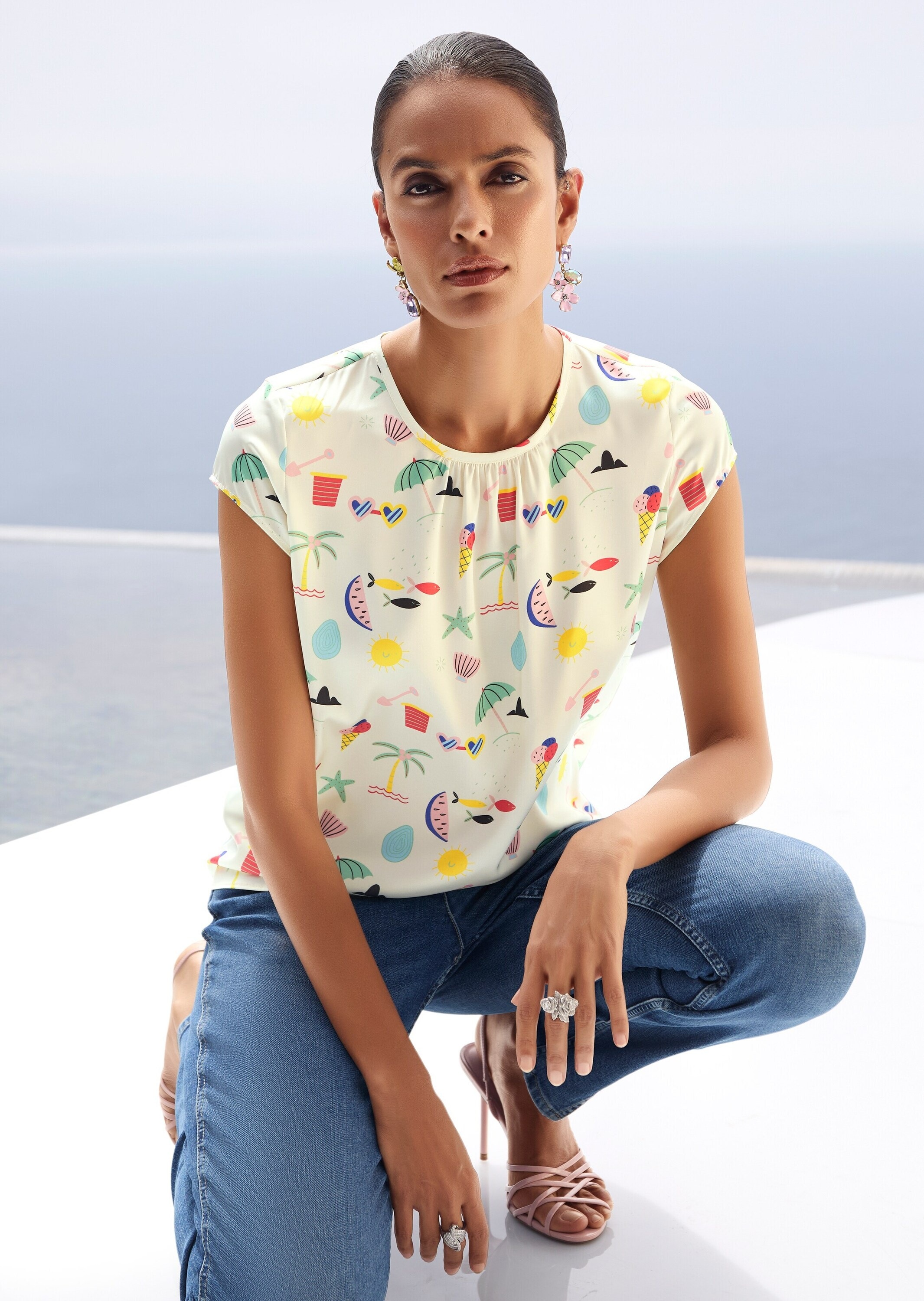 MADELEINE Shirtbluse »Blusenshirt Druckbluse mit sommerlichem Print« Nackenschliz