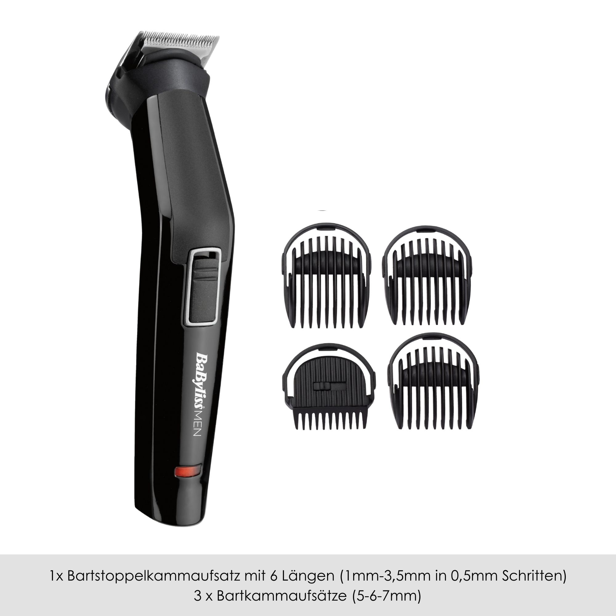 BaByliss Multifunktionstrimmer »BaByliss 6-in-1 Multigrooming Trimmer, Edelstahlklingen, MT725E« 6 Aufsätze 6 Stylingfunktionen, 4 Kammaufsätze, kabelloses Grooming-Set