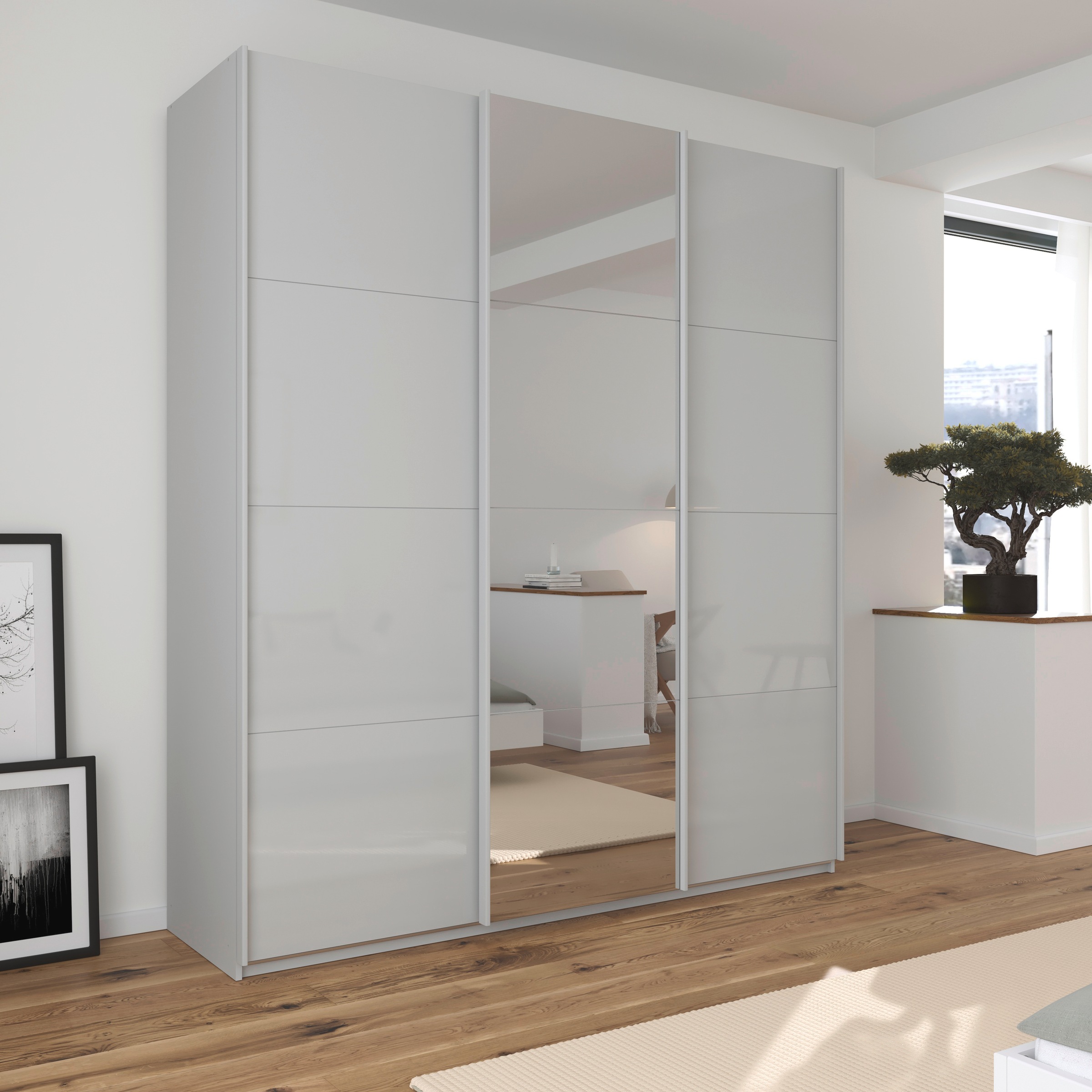 rauch Schwebetürenschrank »Kleiderschrank Kleiderschränke Schrank Garderobe AGORDO mit Glasfront«, durchdachte Innenausstattung, in 4 Breiten und 2 Höhen MADE IN GERMANY