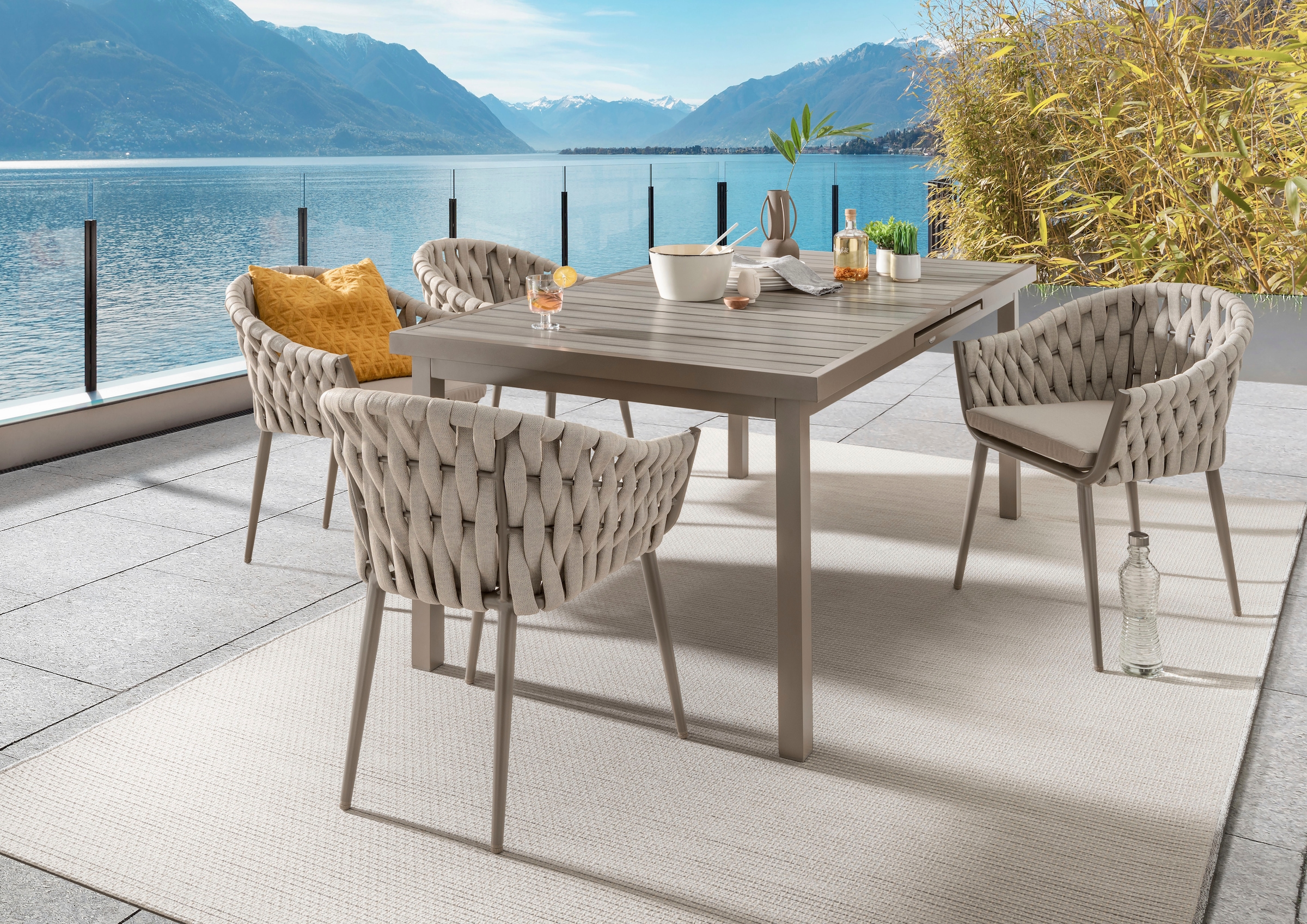 Destiny Garten-Essgruppe »MOLINO IMOLA«, (13 tlg., 4x Sessel, 1x Tisch, inkl. Auflagen), Aluminium, Polywood, Rope