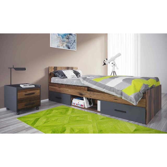 Home affaire Jugendzimmer-Set »Nonjoo-Teen«, (3 St.), Industrial Style,  120er Bett mit Stauraum + Nachttisch bequem kaufen